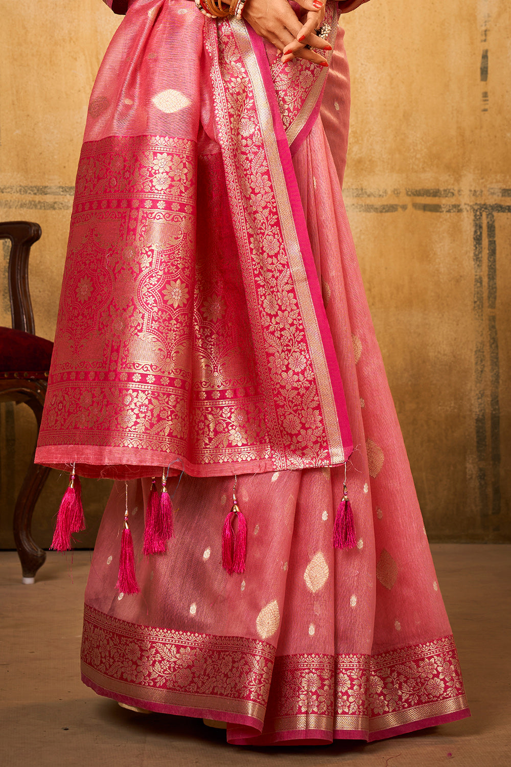 Flamingo Pink Banarasi Saree