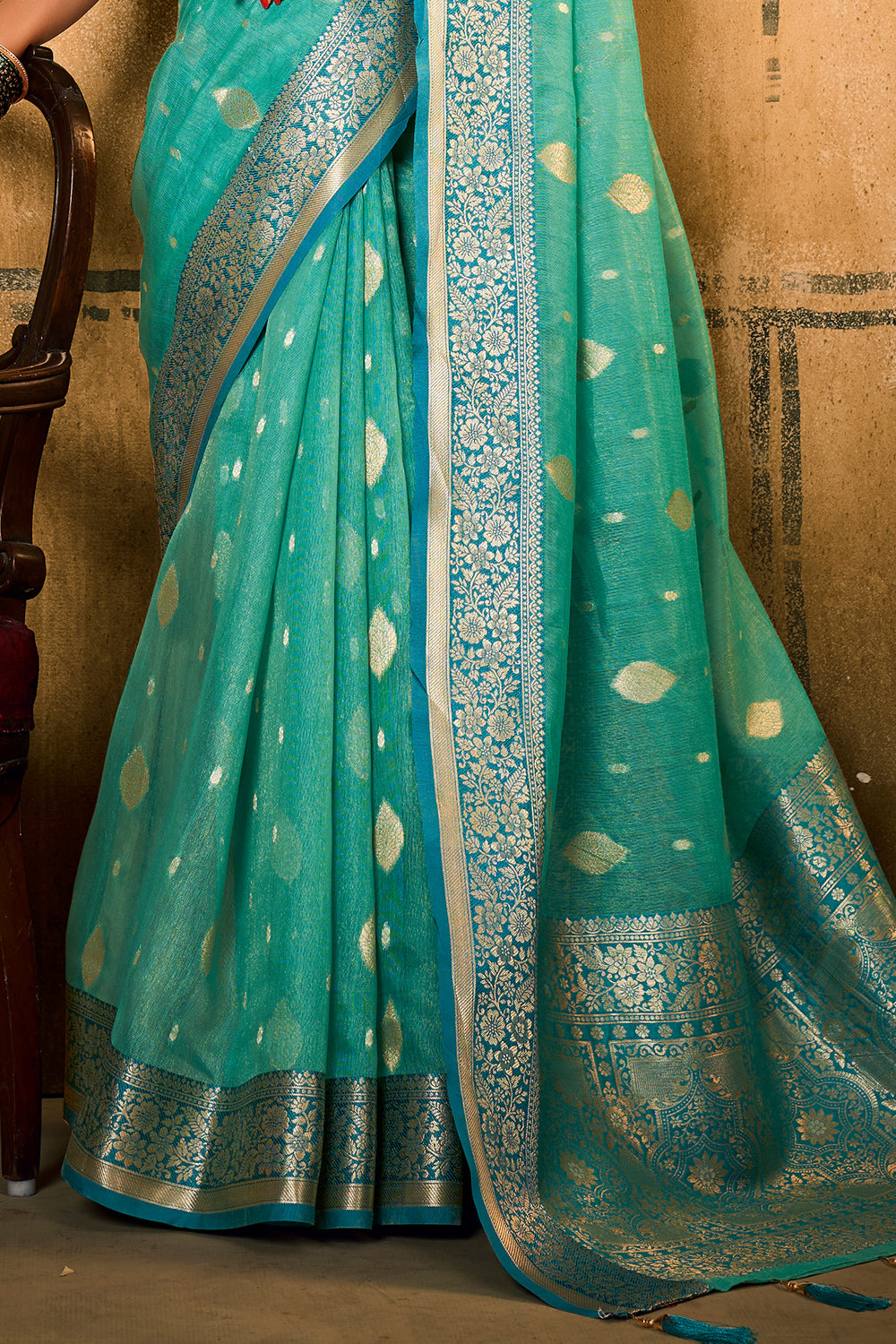 Seafoam Green Banarasi Saree