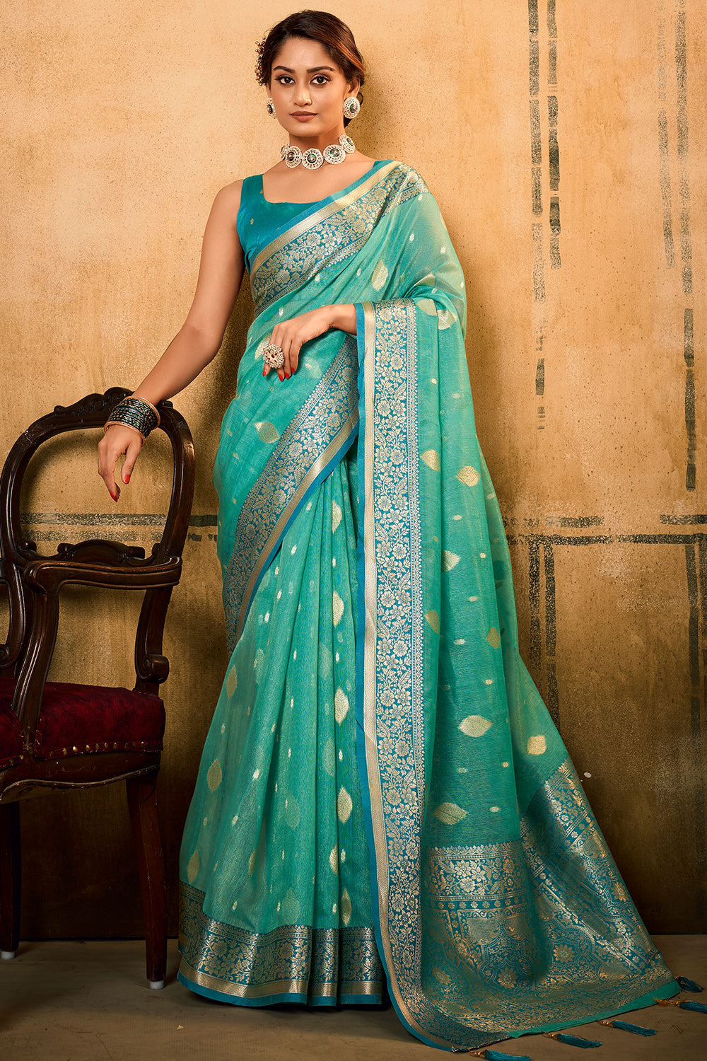 Seafoam Green Banarasi Saree