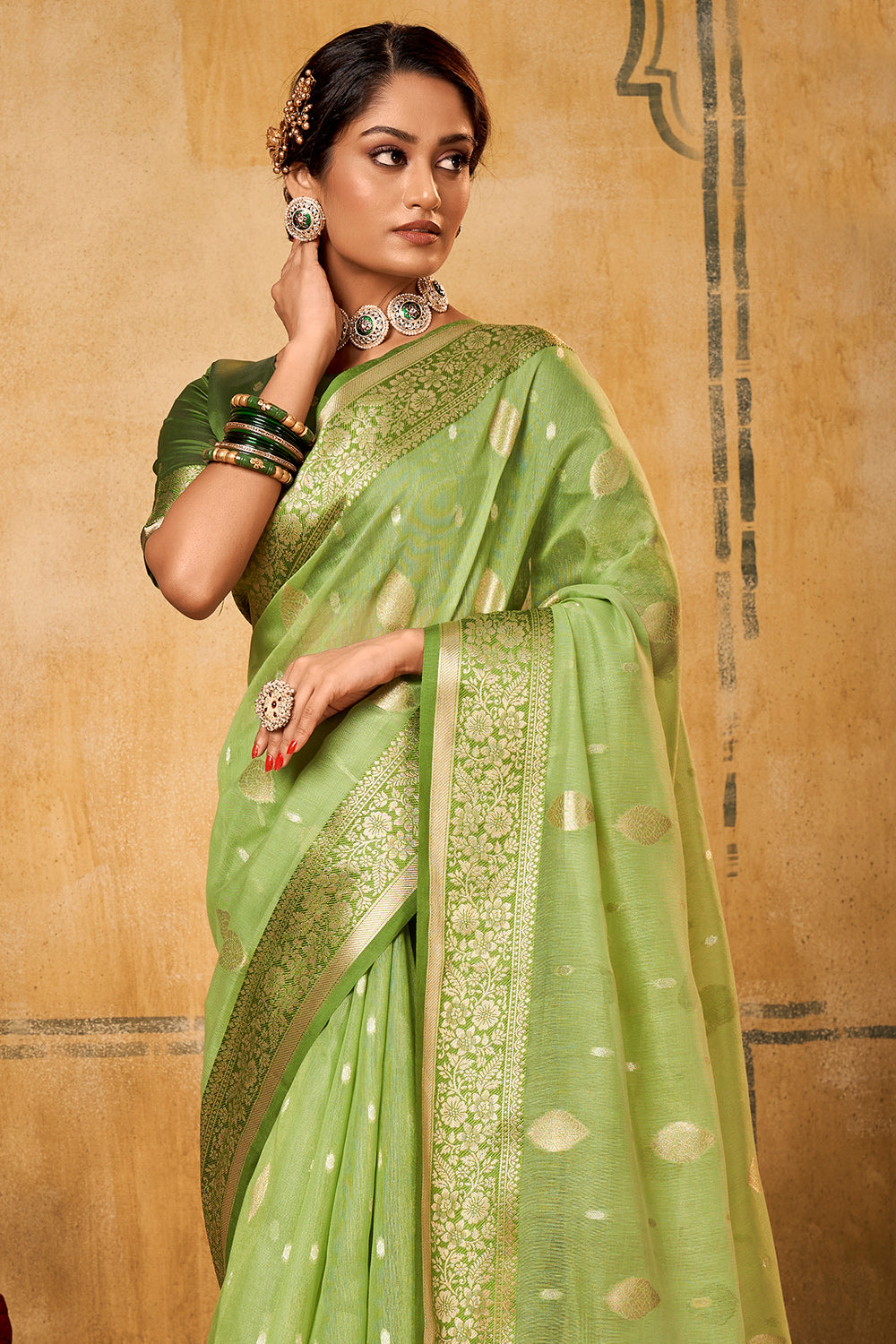 Fern Green Banarasi Saree