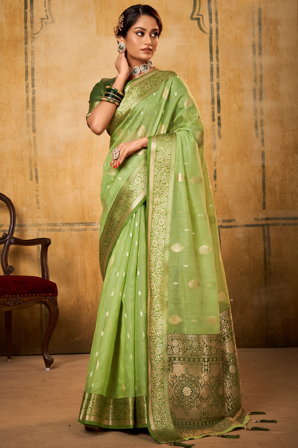 Fern Green Banarasi Saree