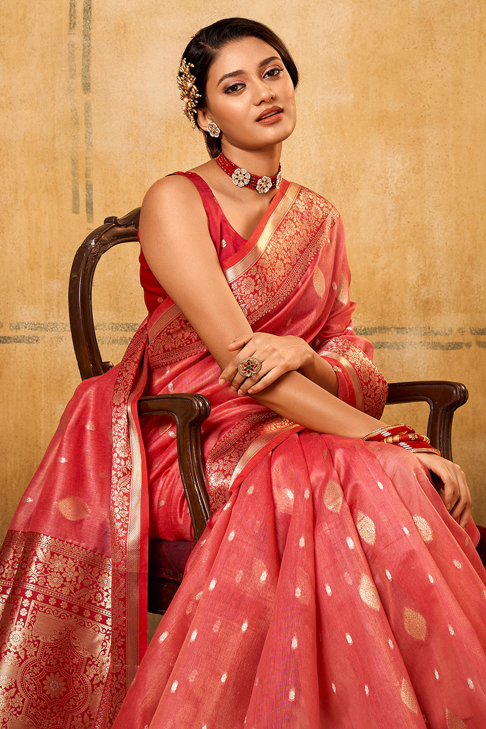 Watermelon Pink Banarasi Saree