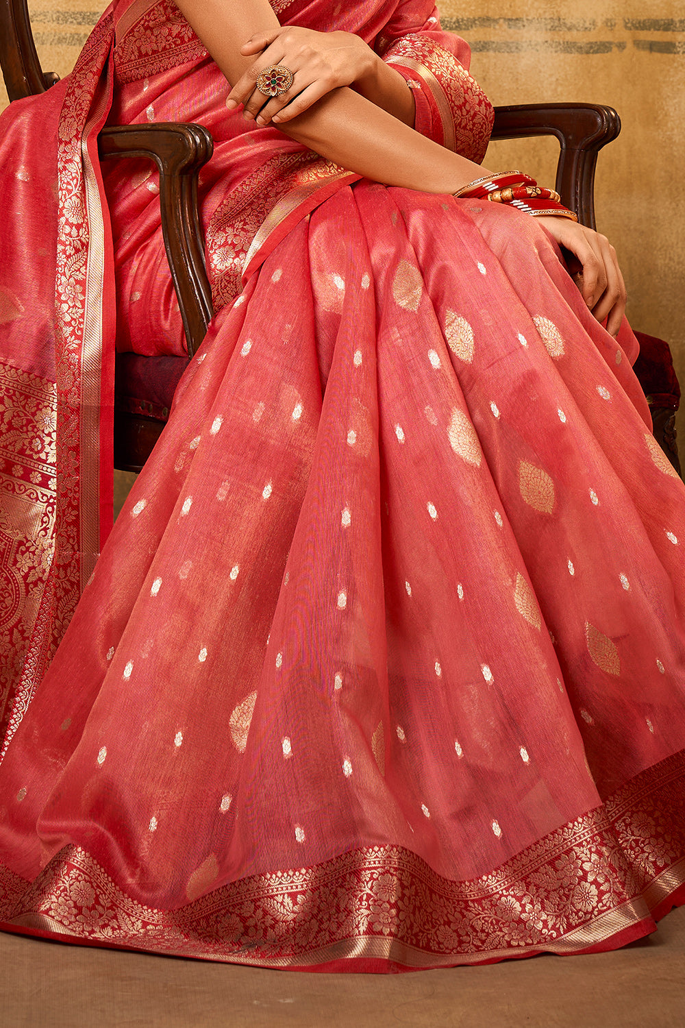 Watermelon Pink Banarasi Saree