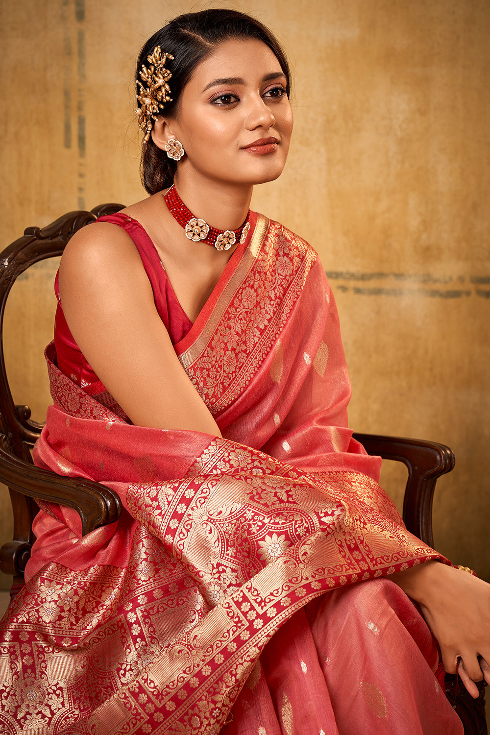 Watermelon Pink Banarasi Saree