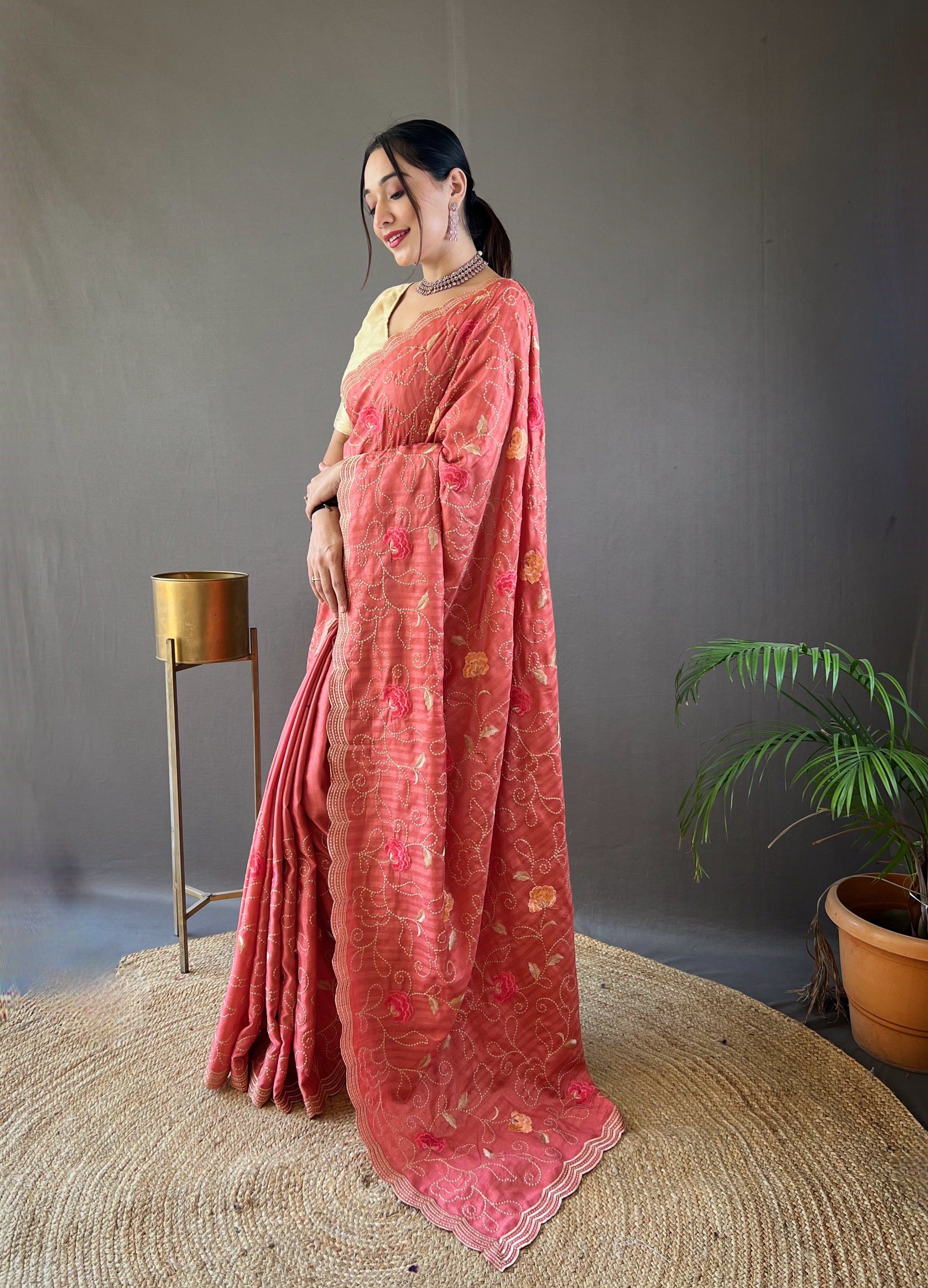 PINK Pure tussar silk SAREE