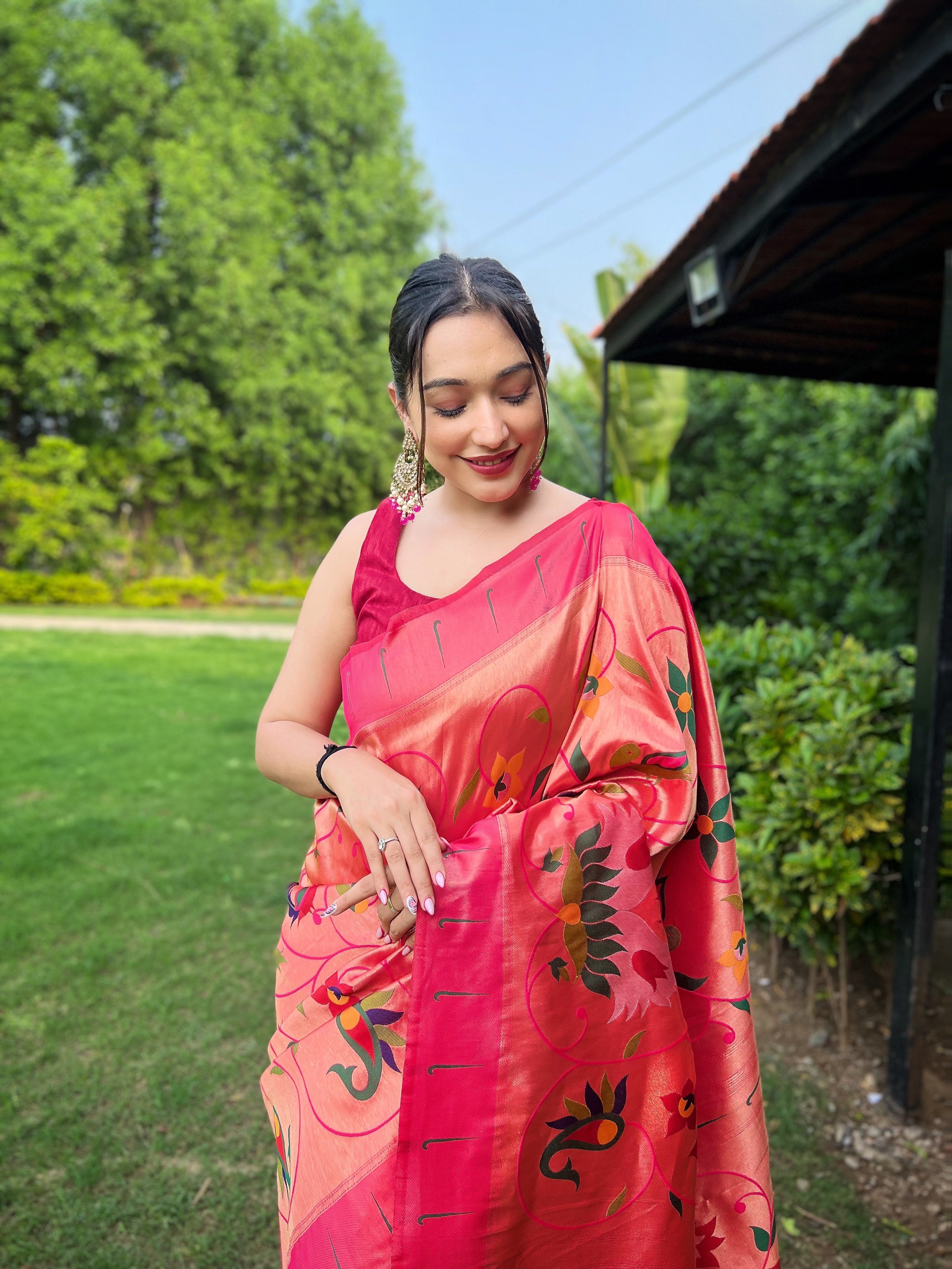 PINK Pure Pathani Silk  SAREE