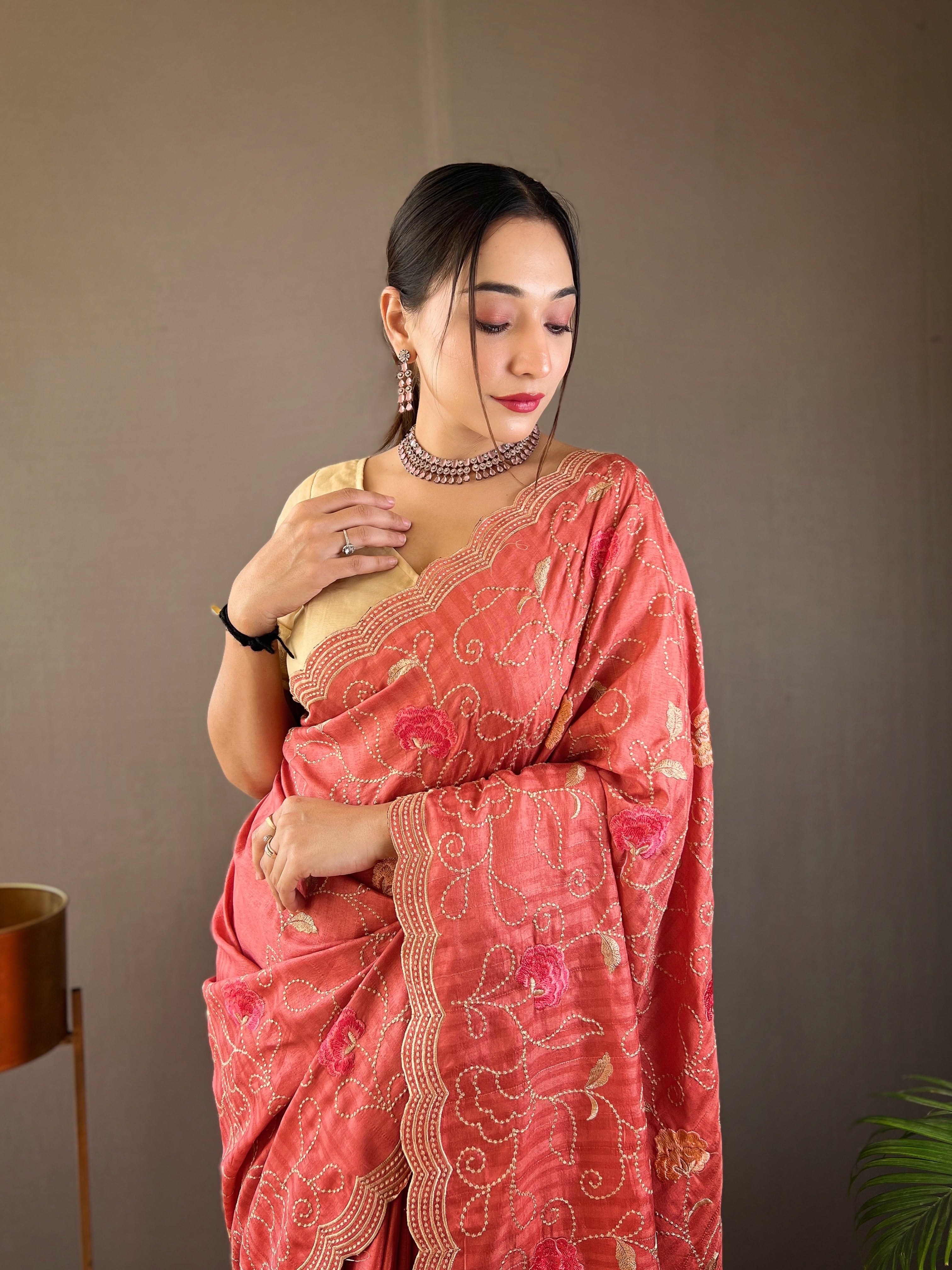 PINK Pure tussar silk SAREE