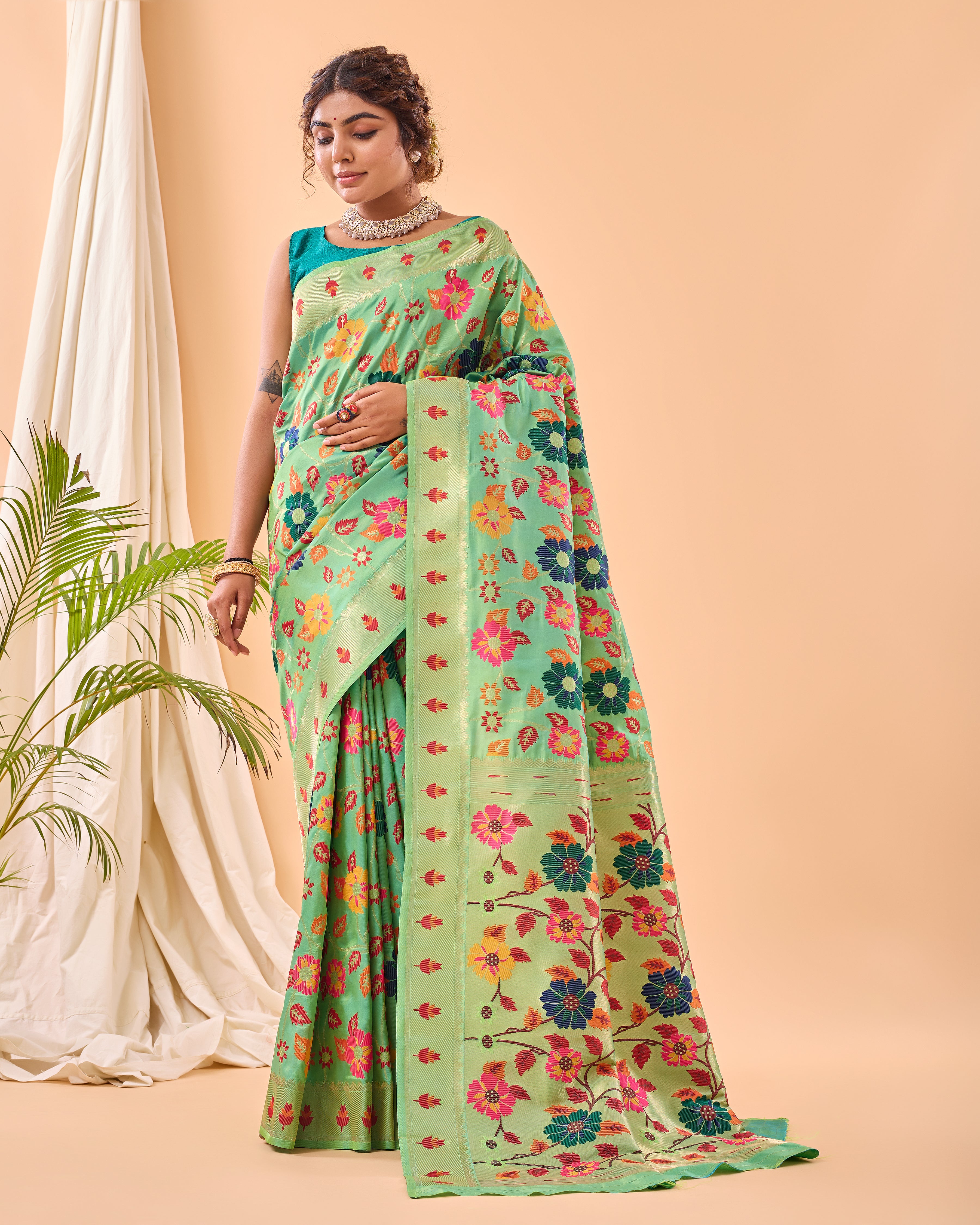 PISTA Pure paithani silk  SAREE