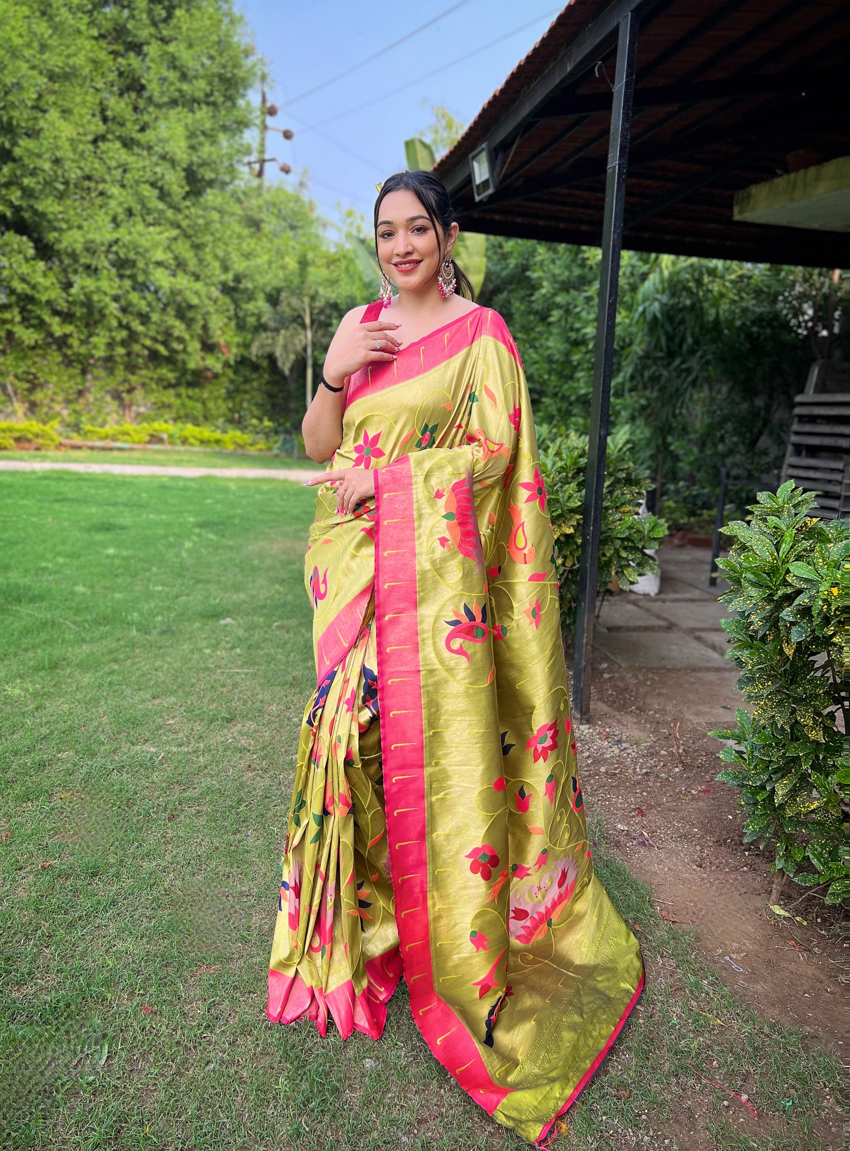 PISTA Pure Pathani Silk  SAREE