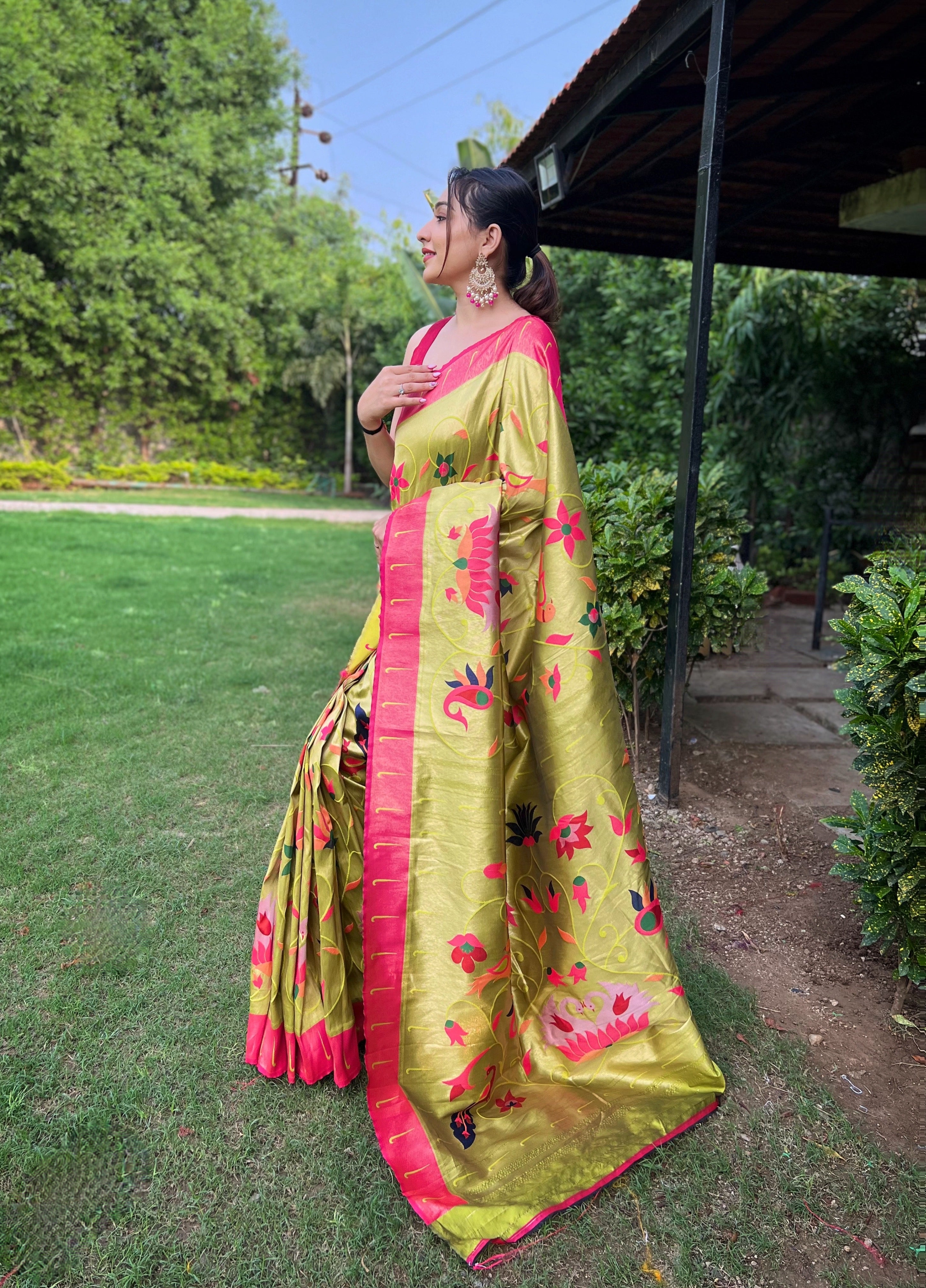 PISTA Pure Pathani Silk  SAREE