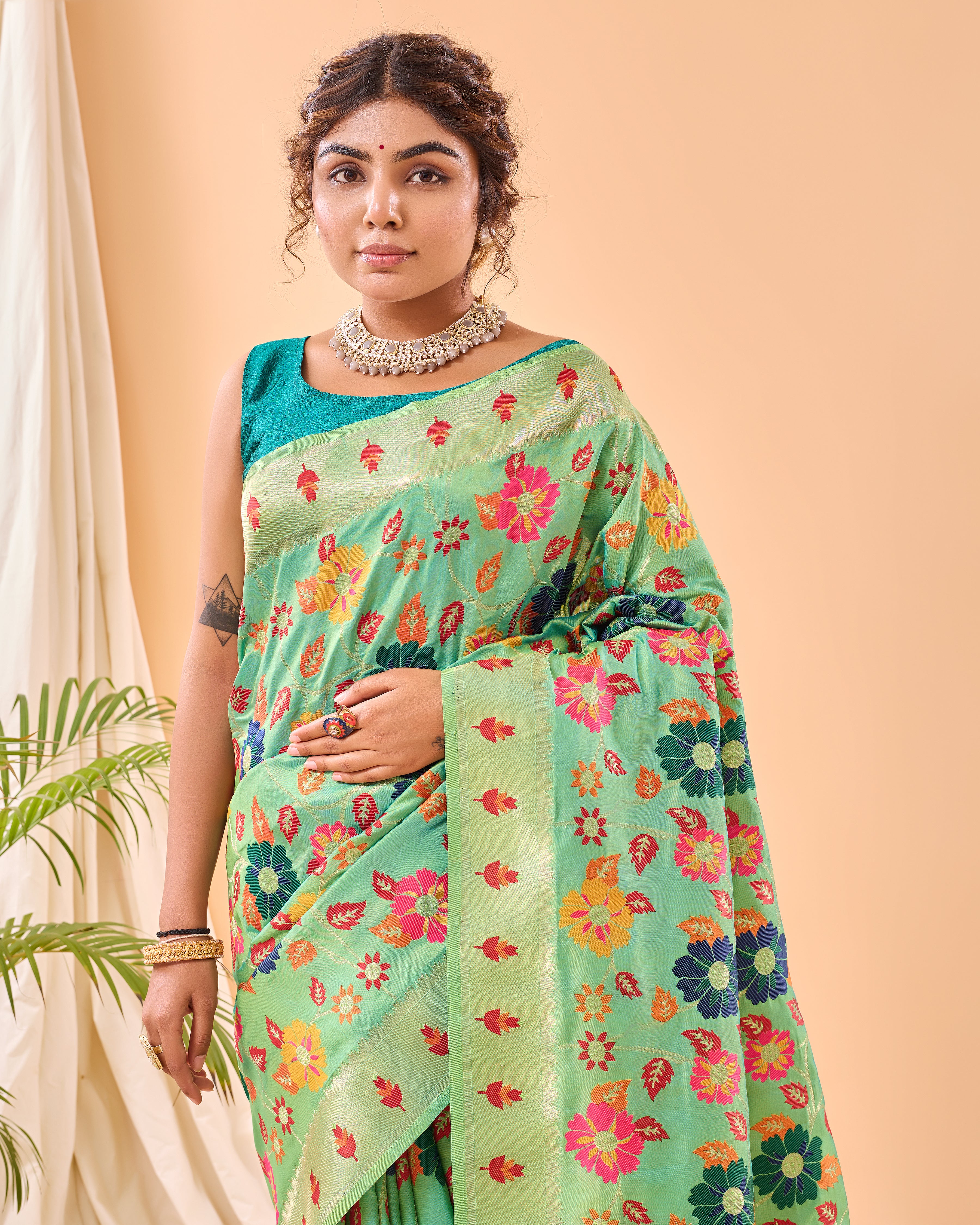 PISTA Pure paithani silk  SAREE