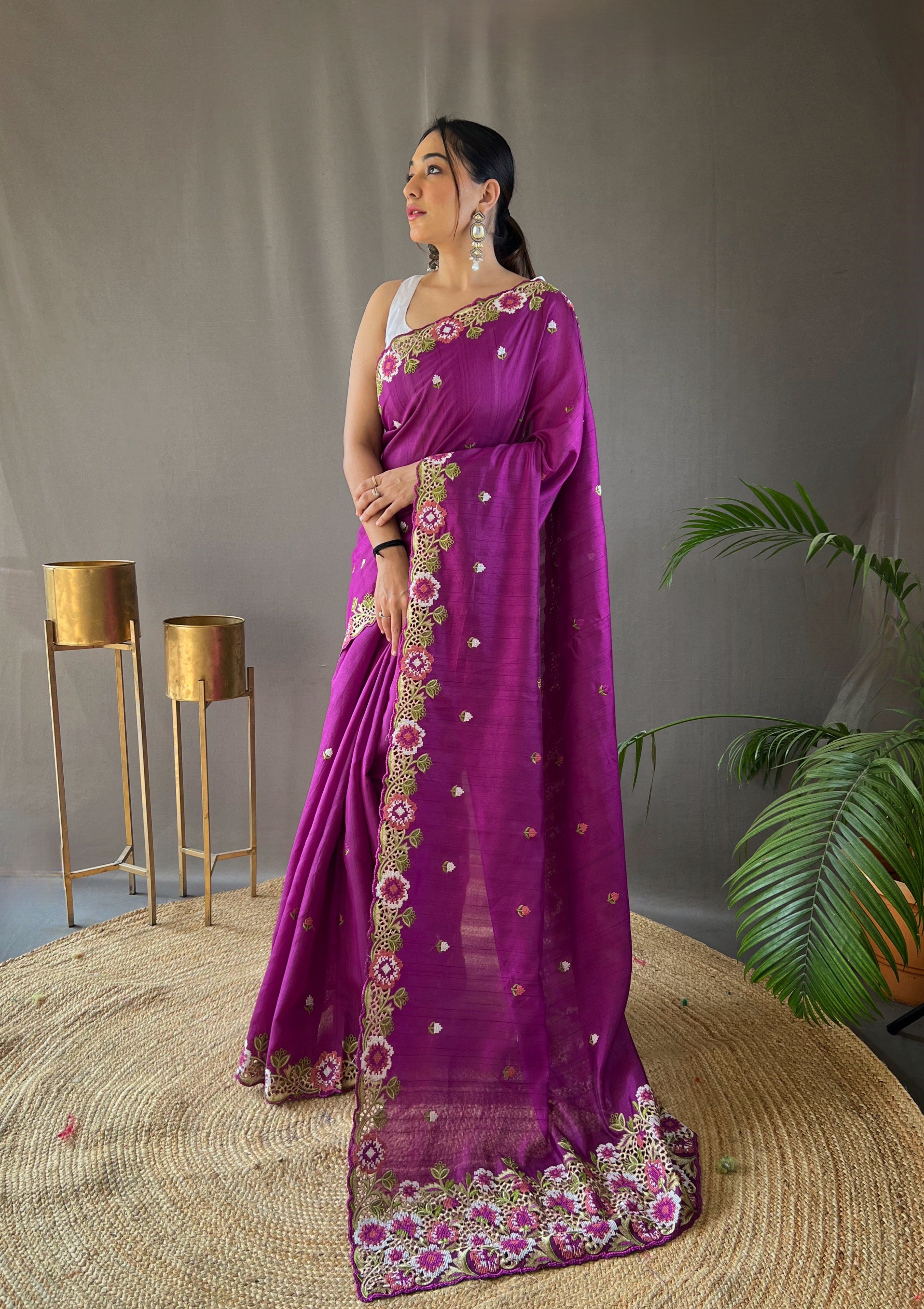 PURPLE Pure Tussar silk SAREE