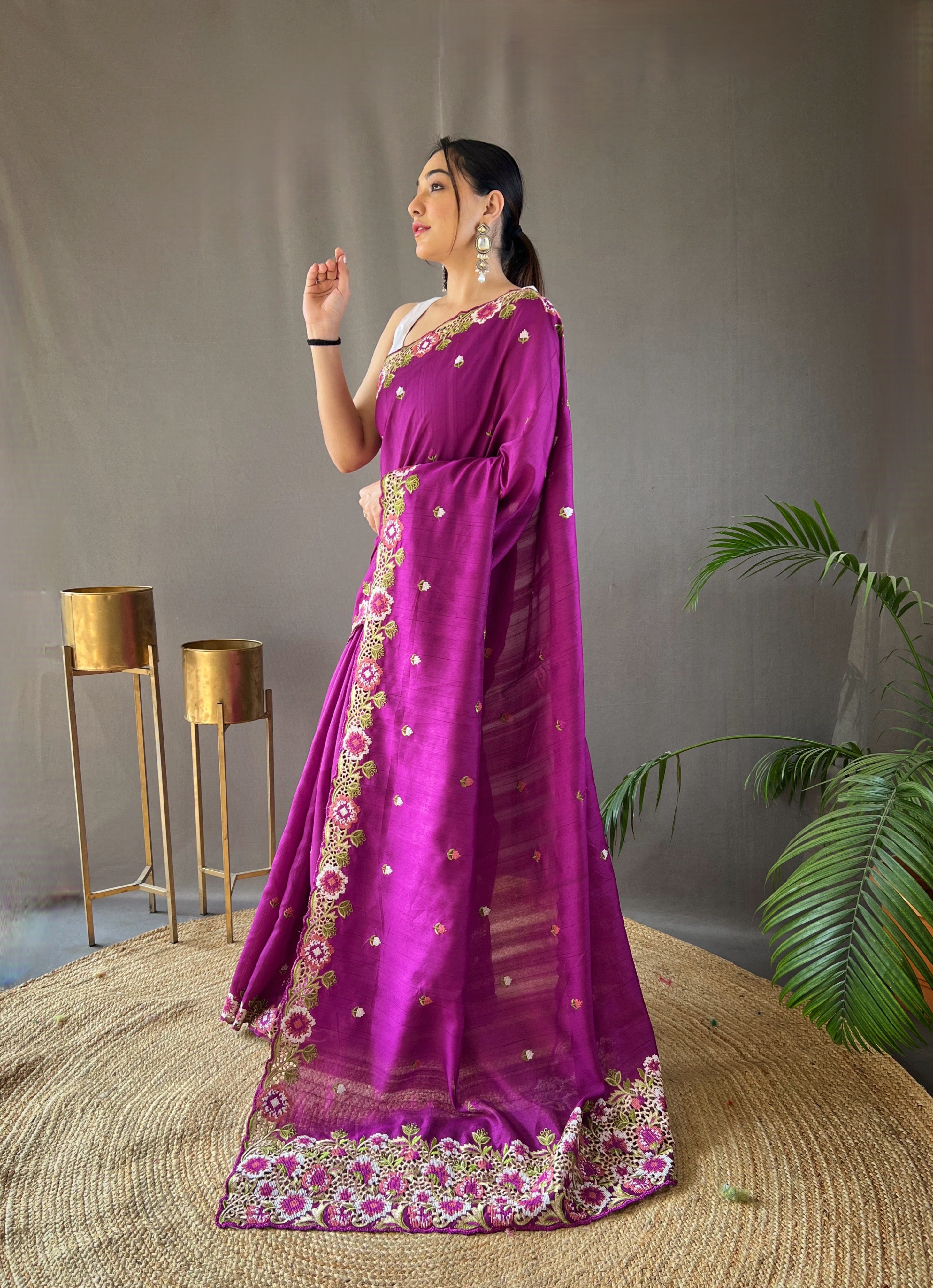 PURPLE Pure Tussar silk SAREE