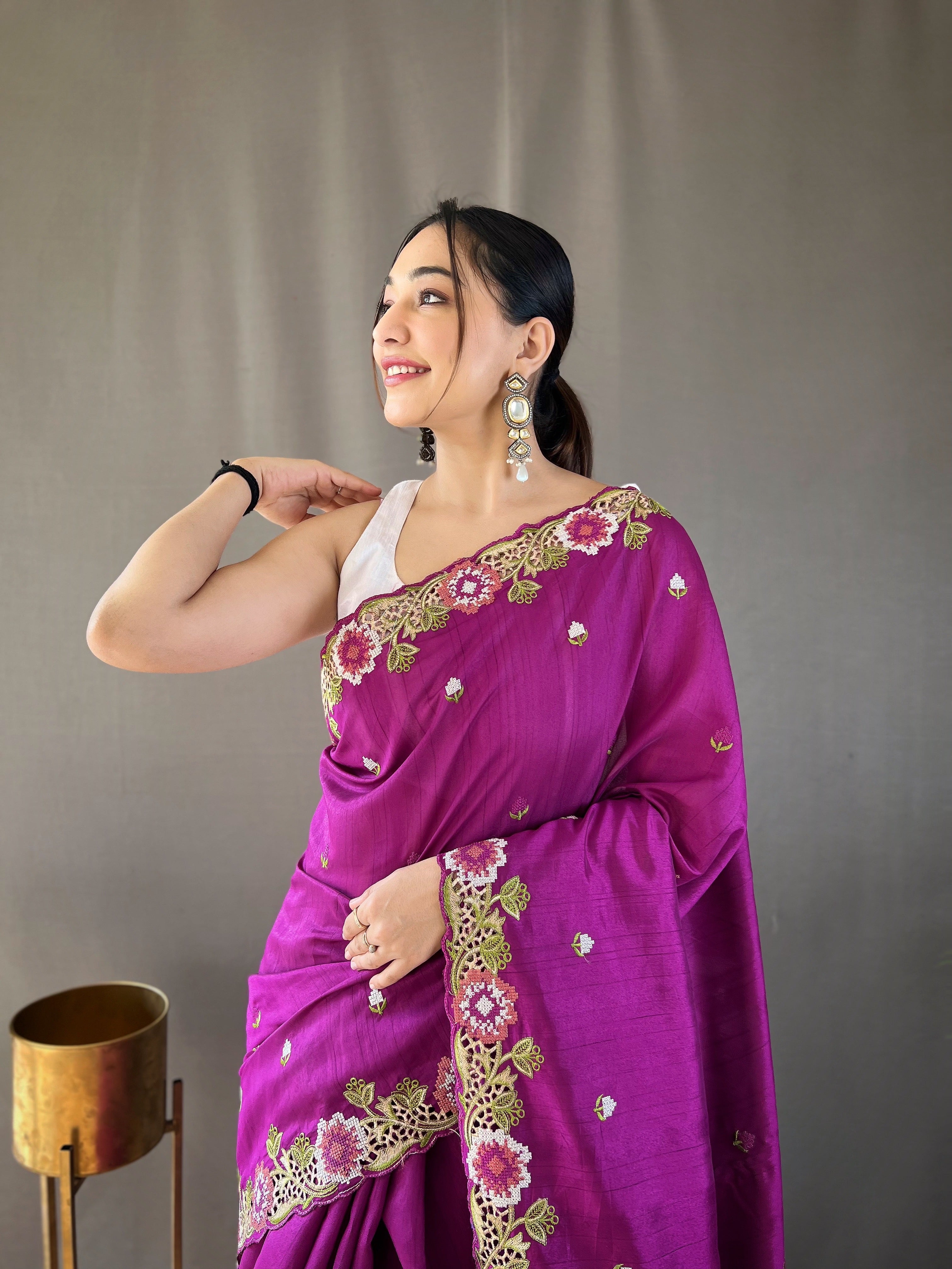 PURPLE Pure Tussar silk SAREE