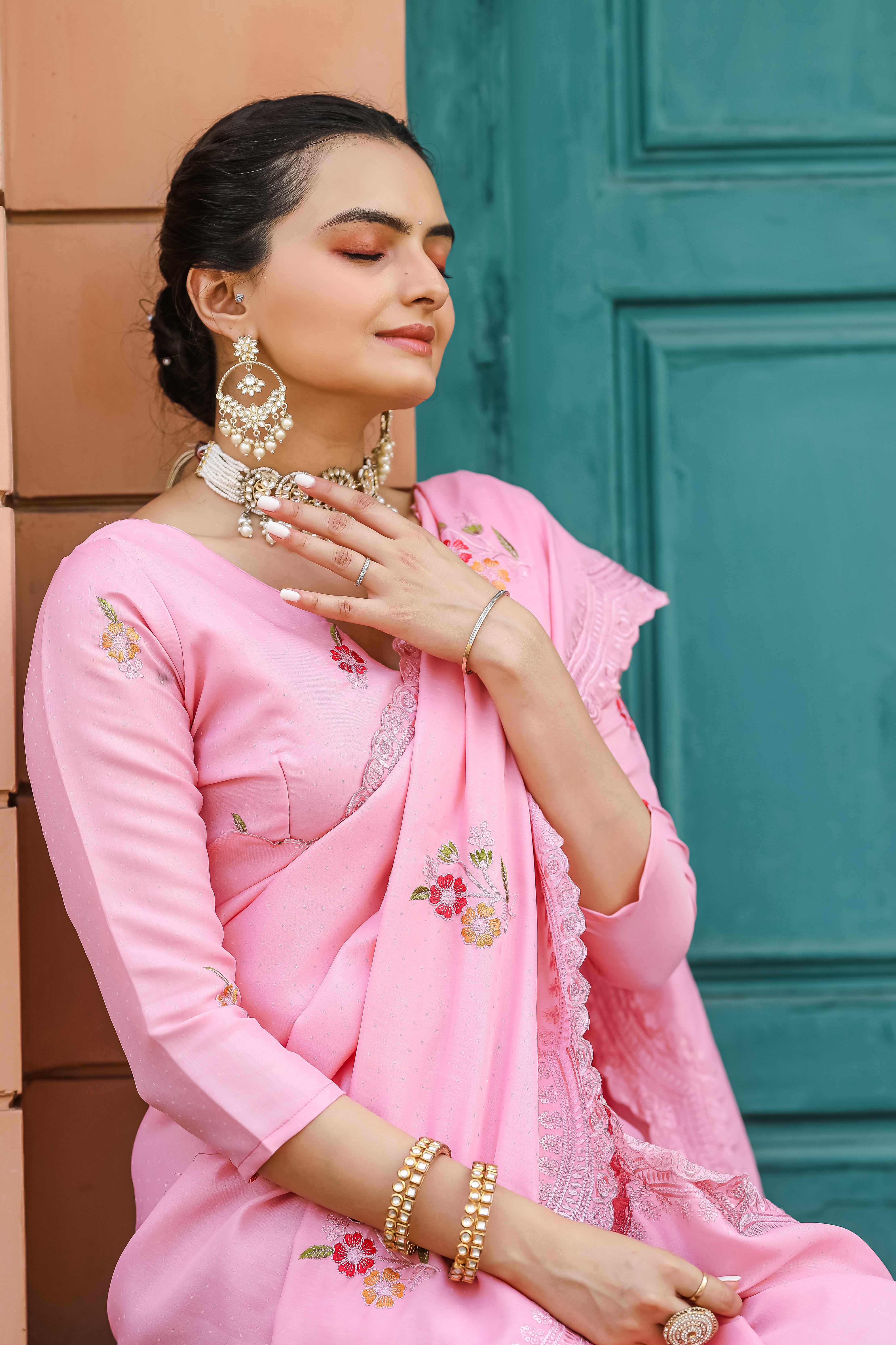 PINK Tussar Cotton  Saree