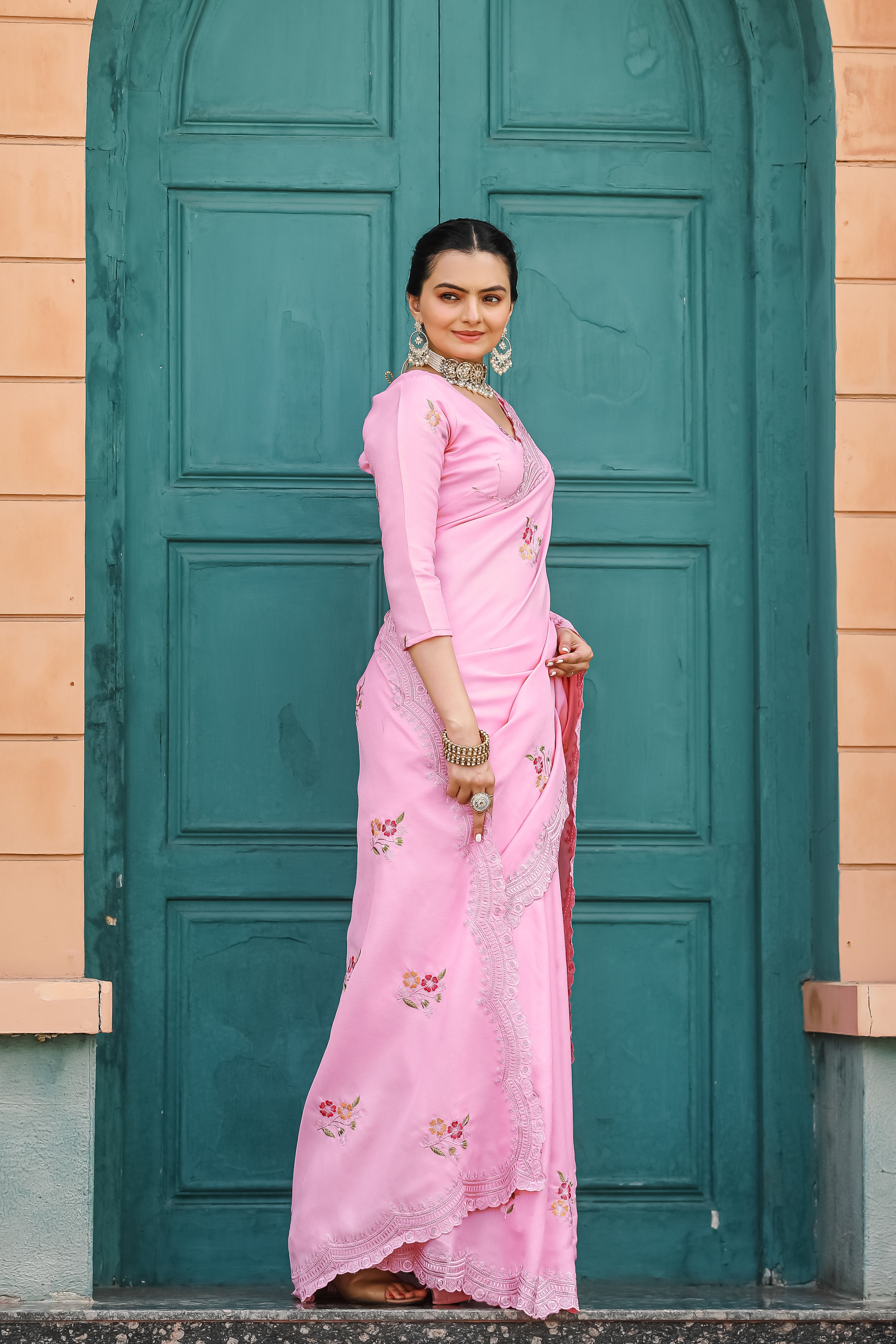 PINK Tussar Cotton  Saree