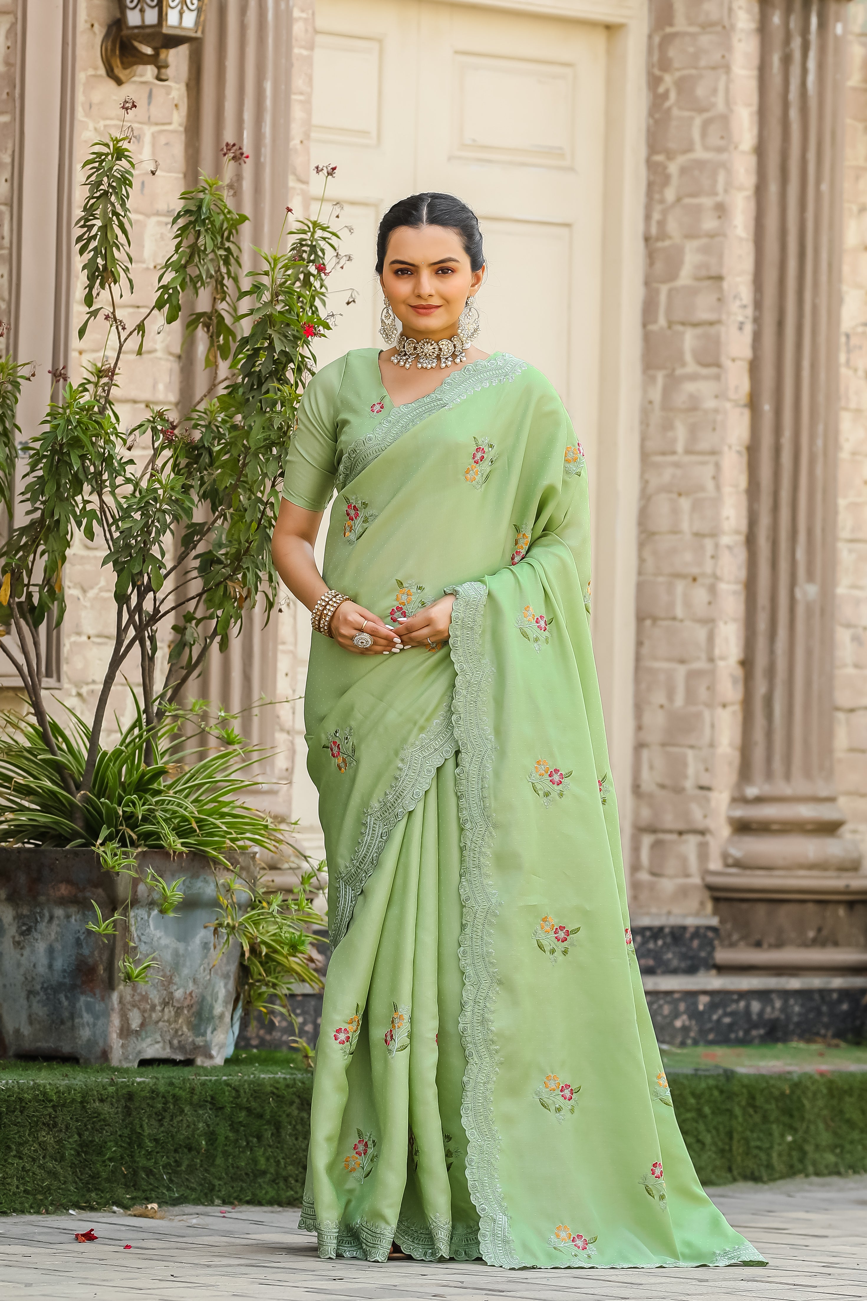 PISTA Tussar Cotton  Saree