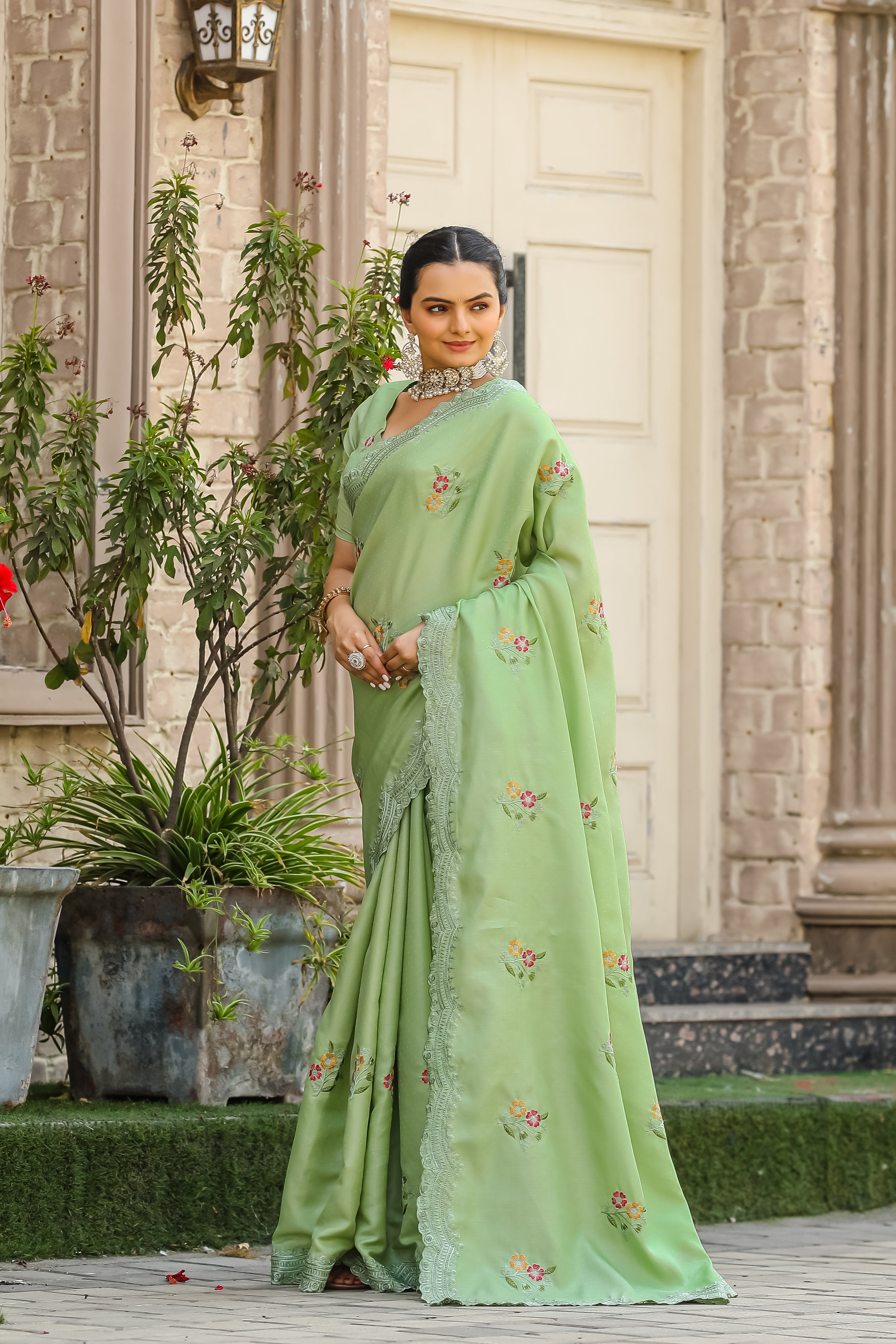 PISTA Tussar Cotton  Saree