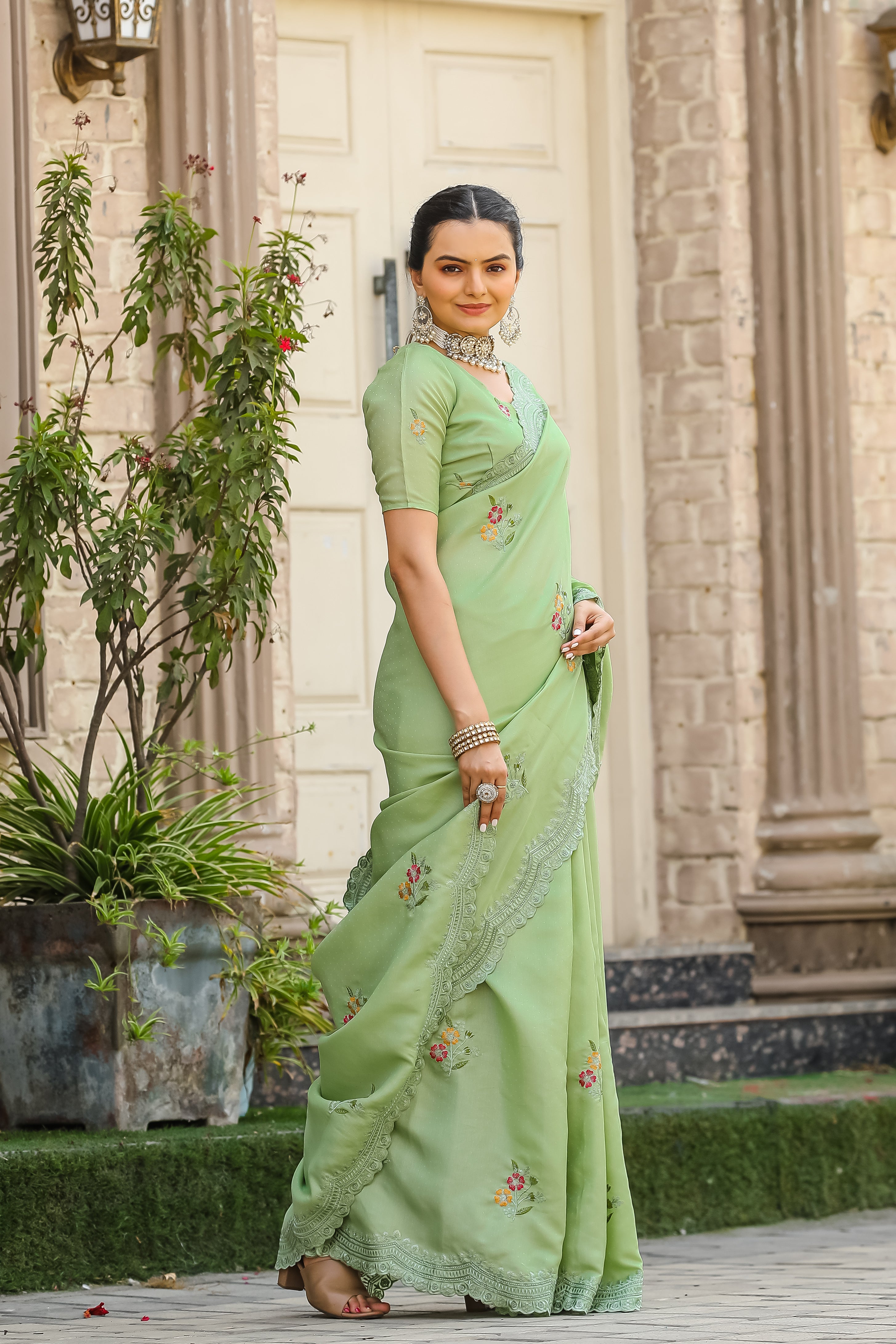 PISTA Tussar Cotton  Saree