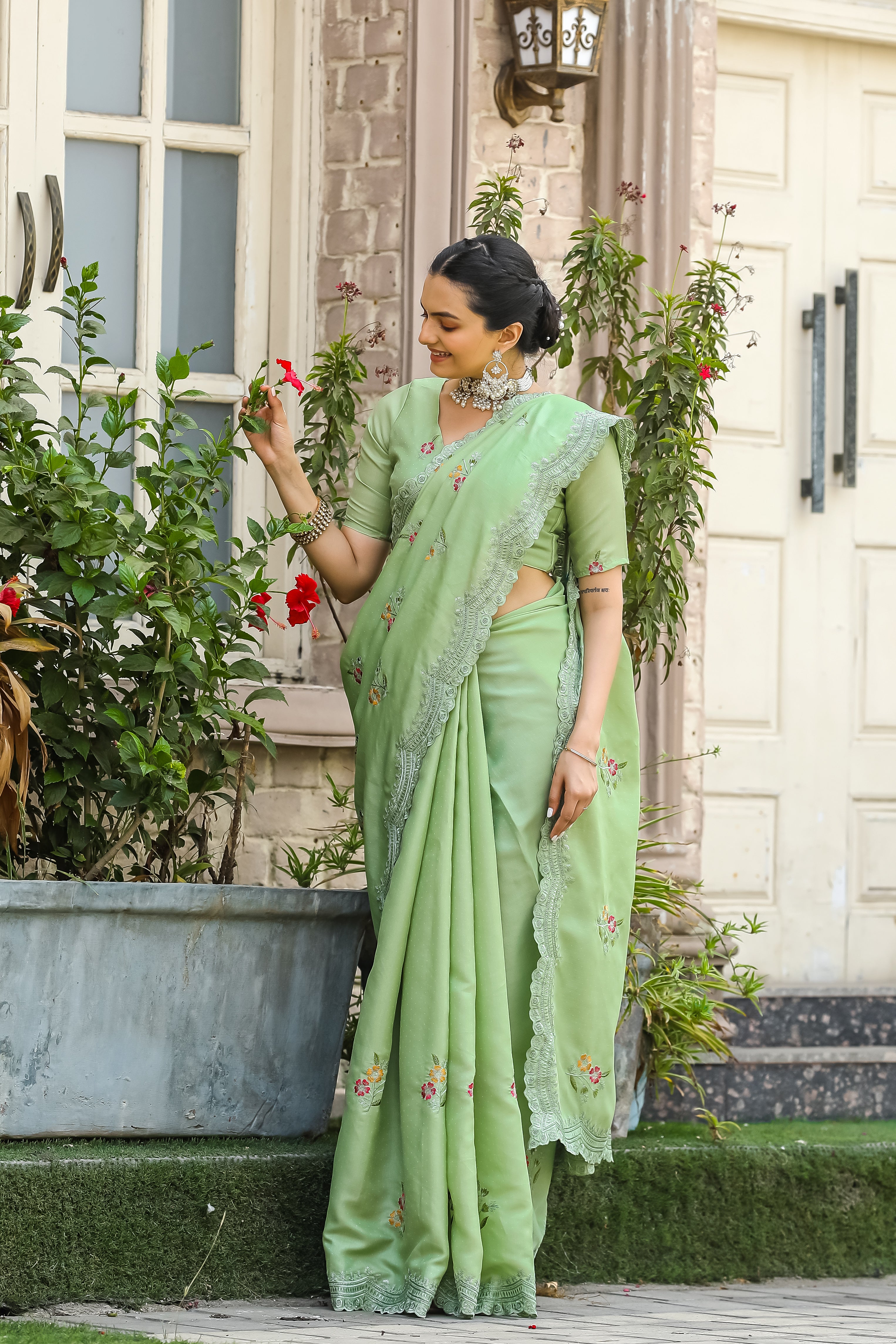 PISTA Tussar Cotton  Saree