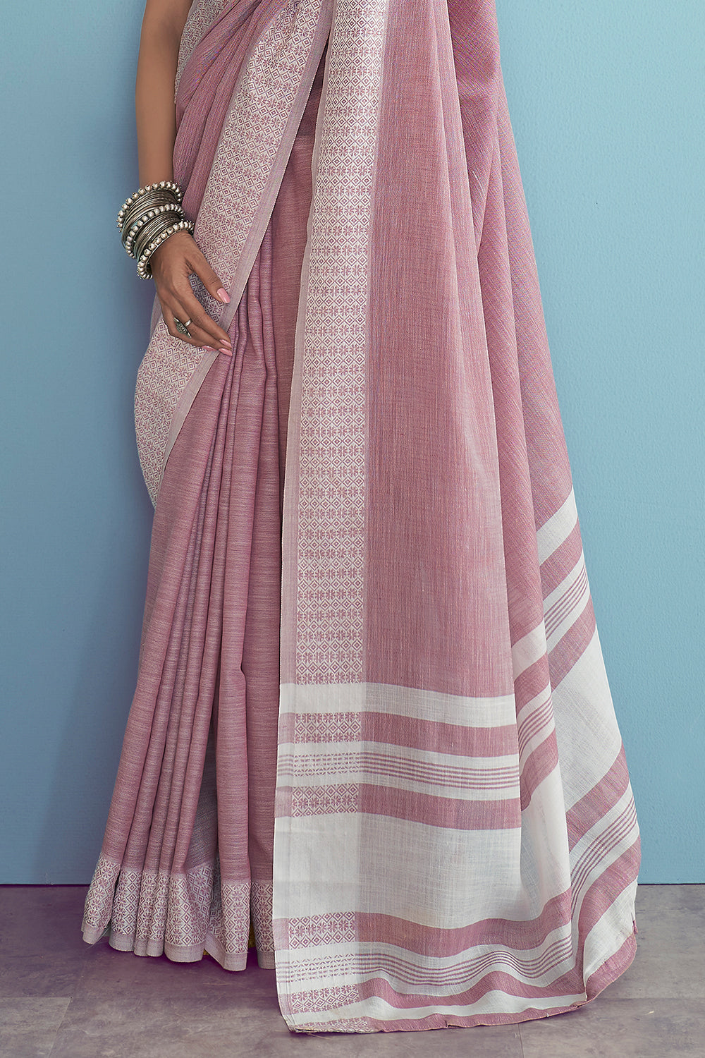 Peoney Pink Linen Saree