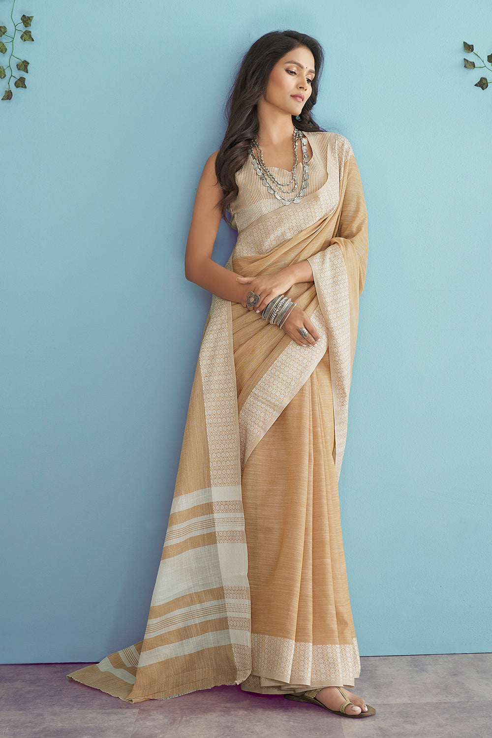 Beige Linen Saree