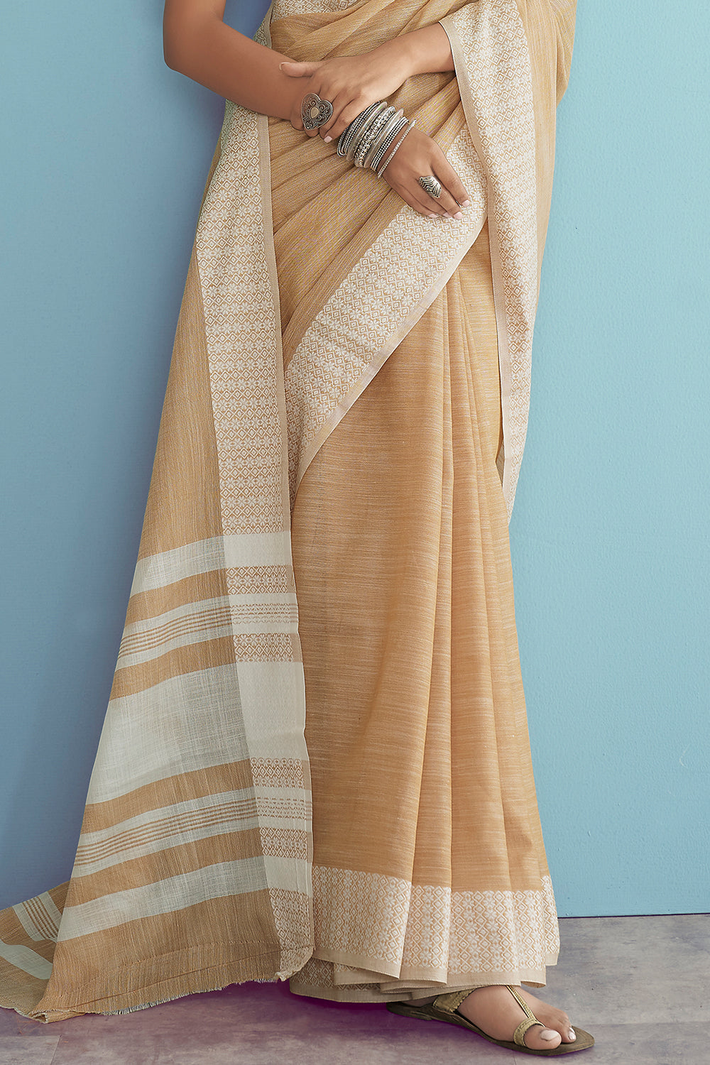 Beige Linen Saree