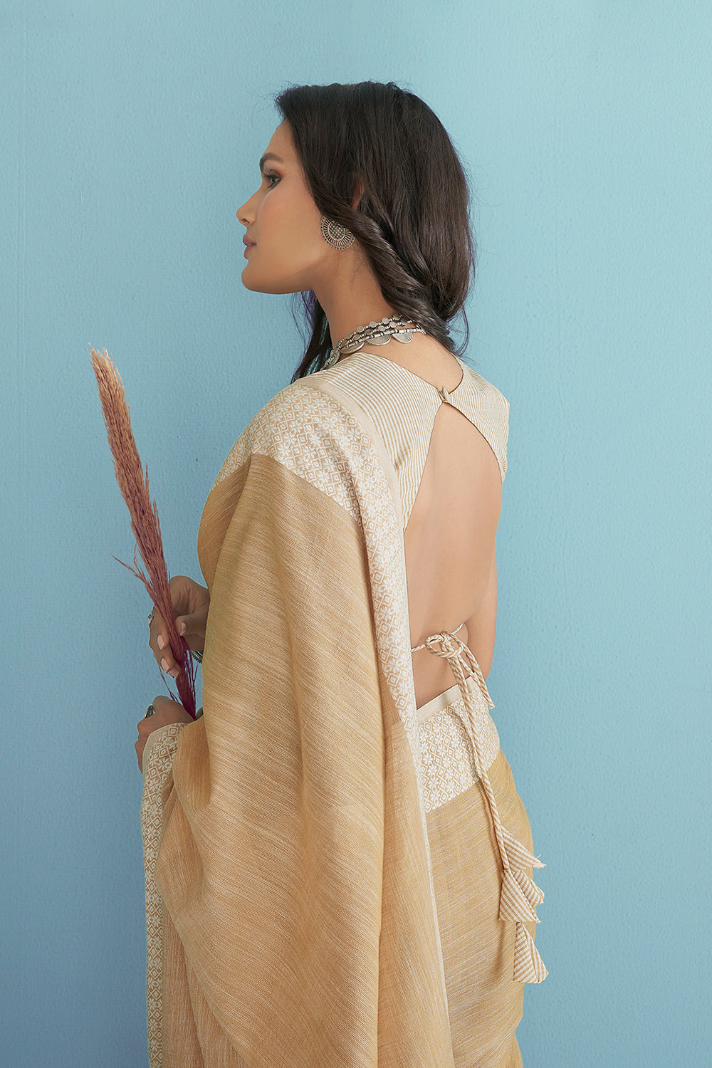 Beige Linen Saree