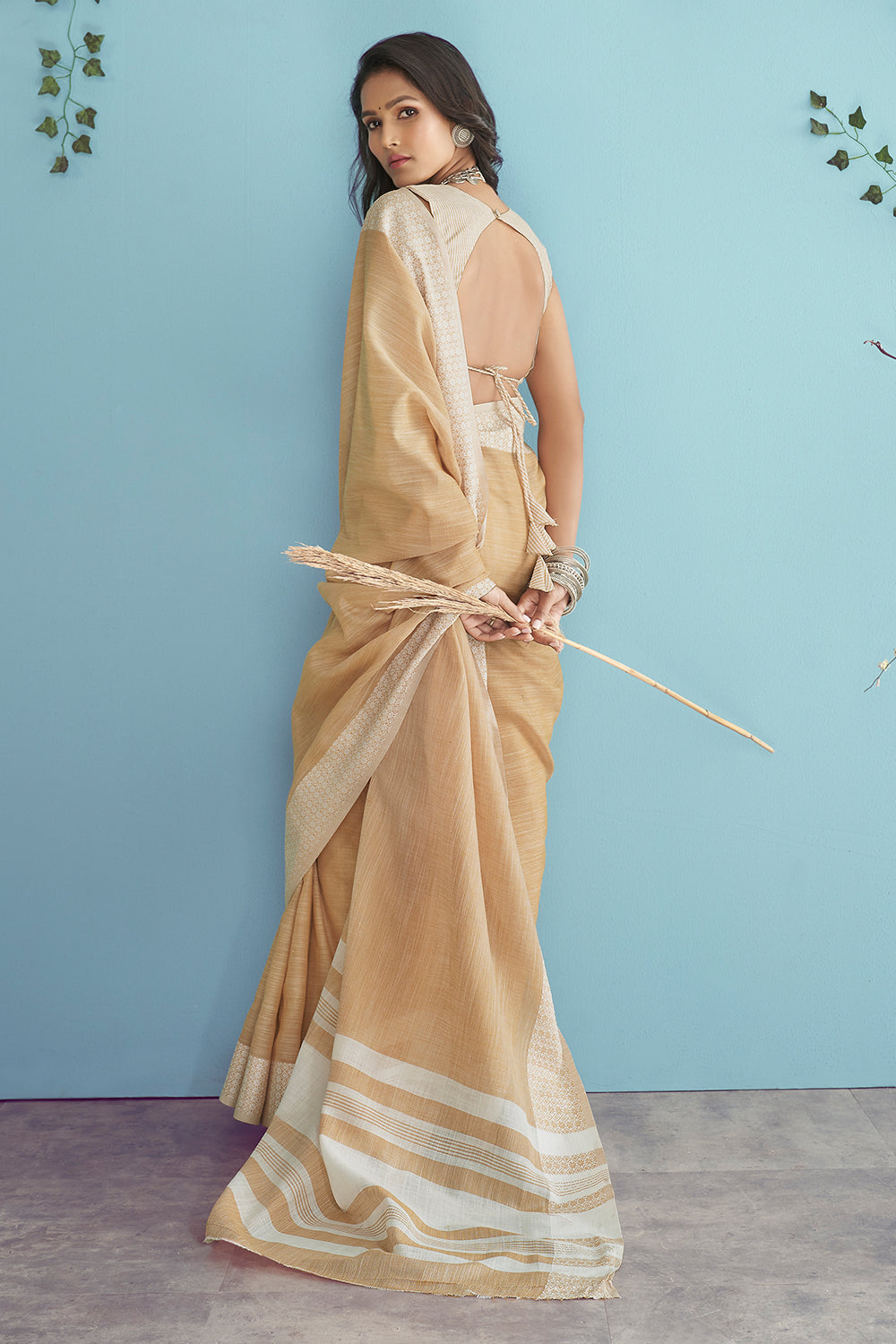 Beige Linen Saree