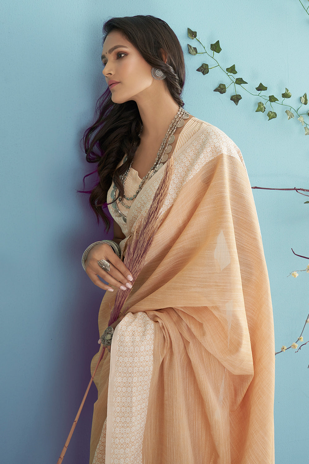 Beige Linen Saree