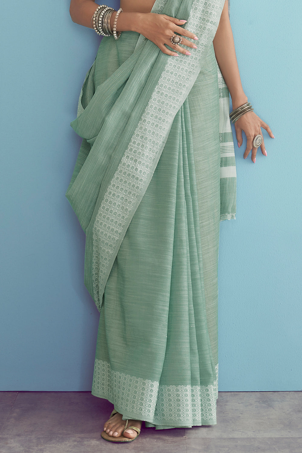 Mint Green Linen Saree