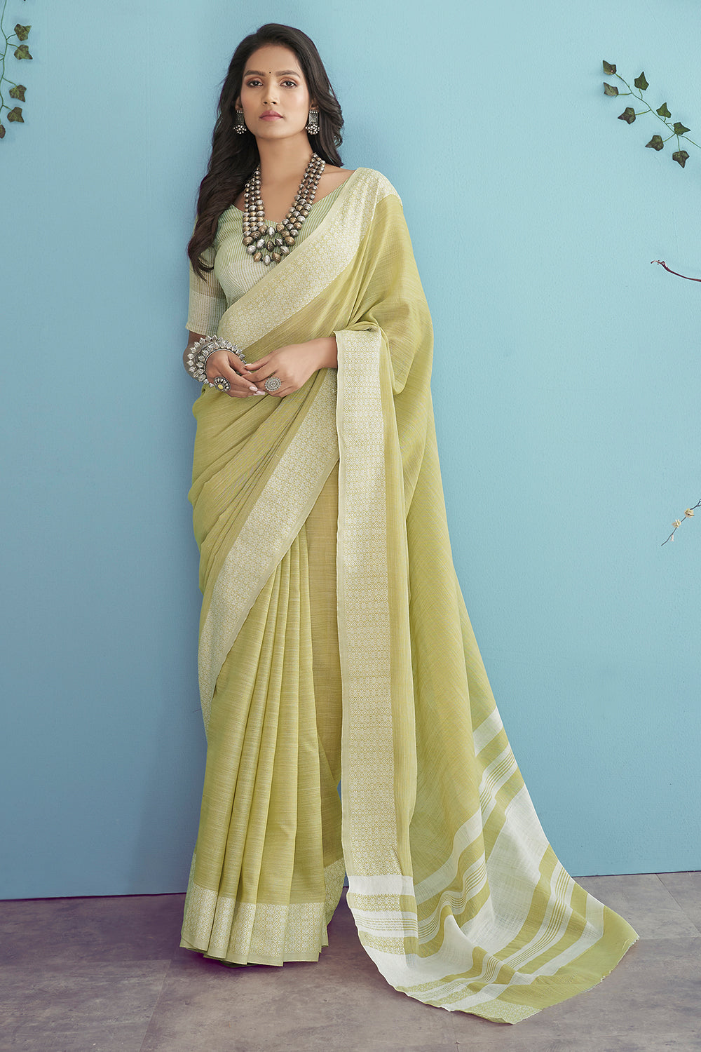 Sheen Green Linen Saree