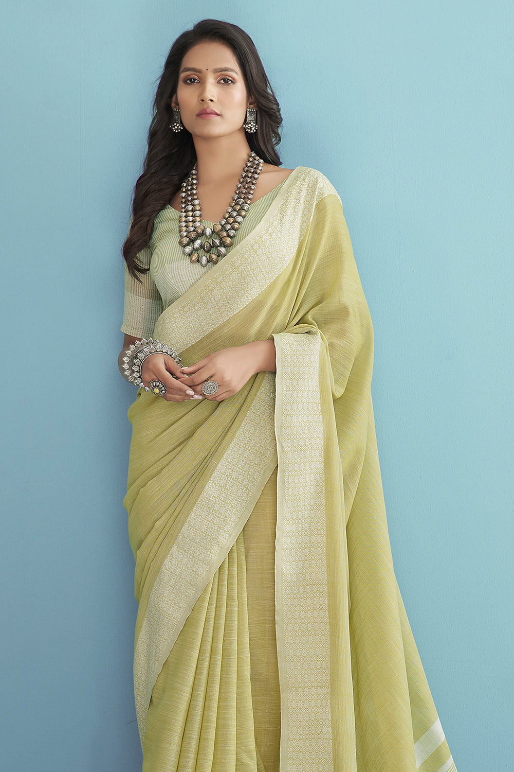 Sheen Green Linen Saree