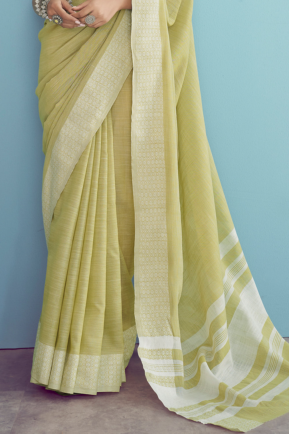 Sheen Green Linen Saree