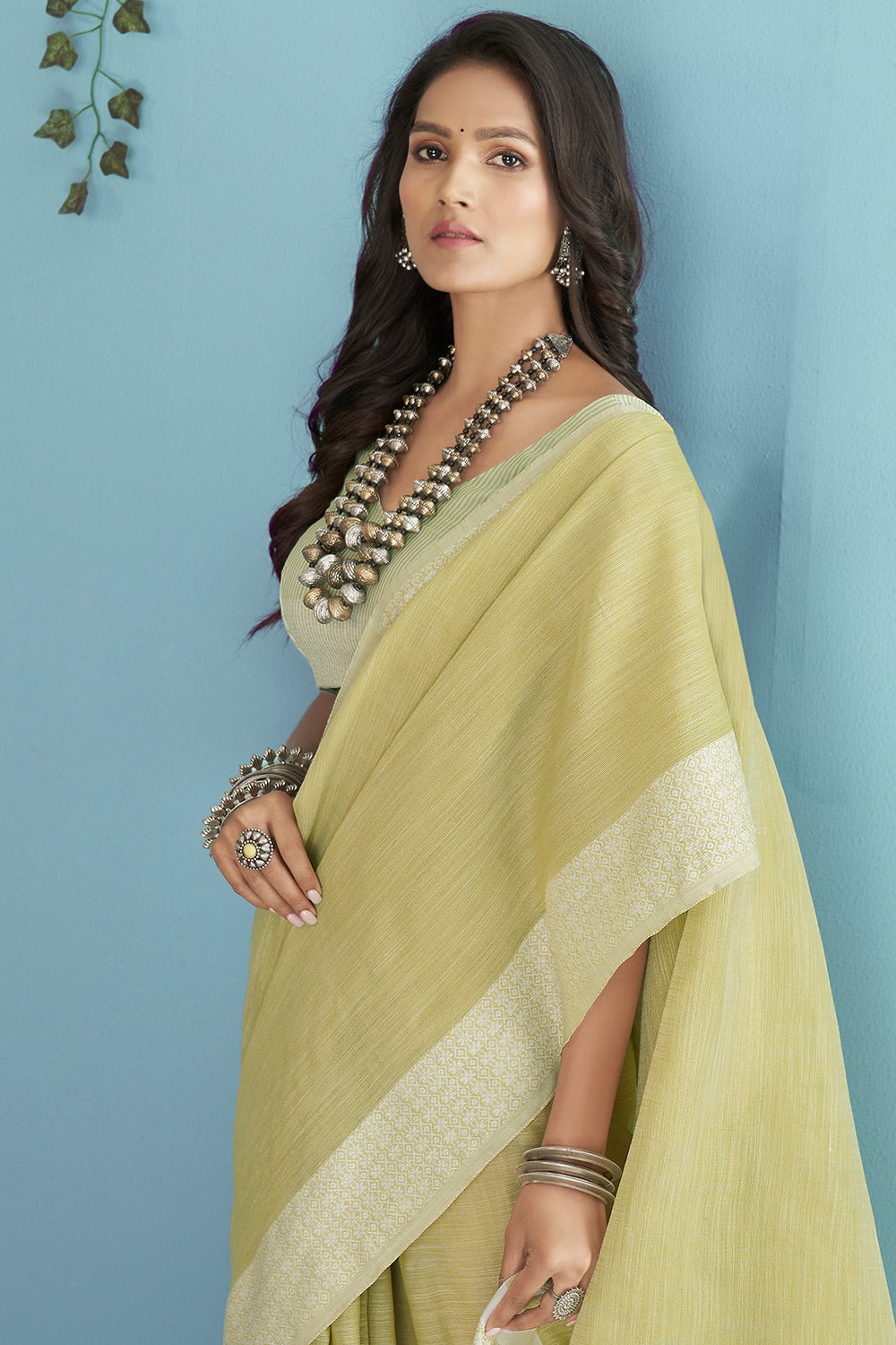 Sheen Green Linen Saree