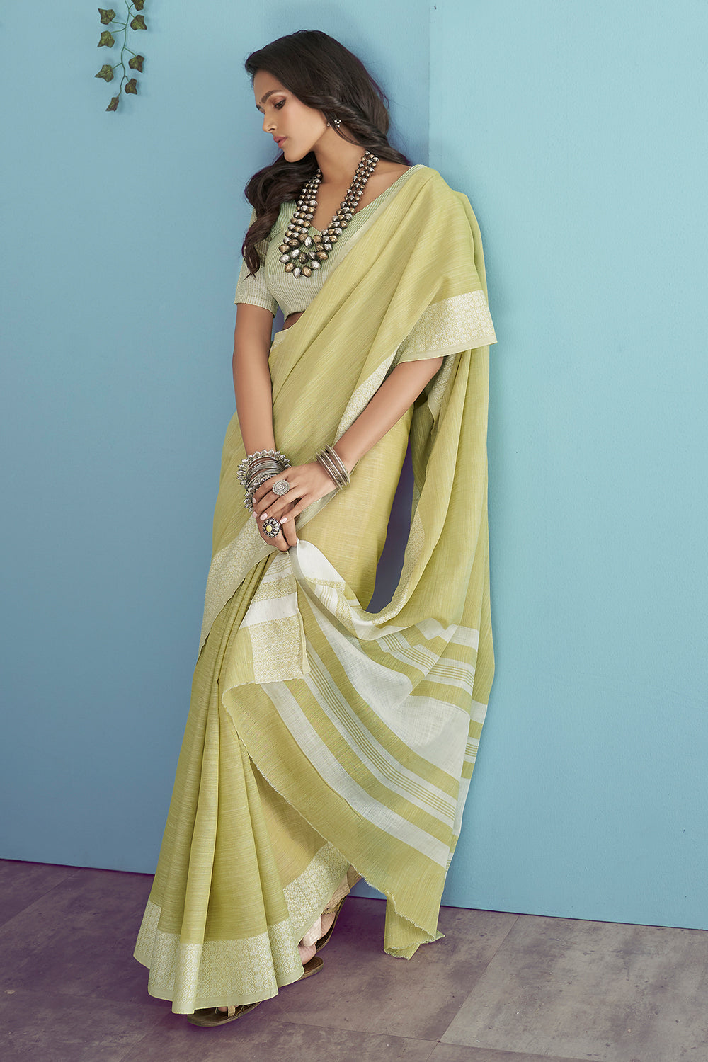 Sheen Green Linen Saree