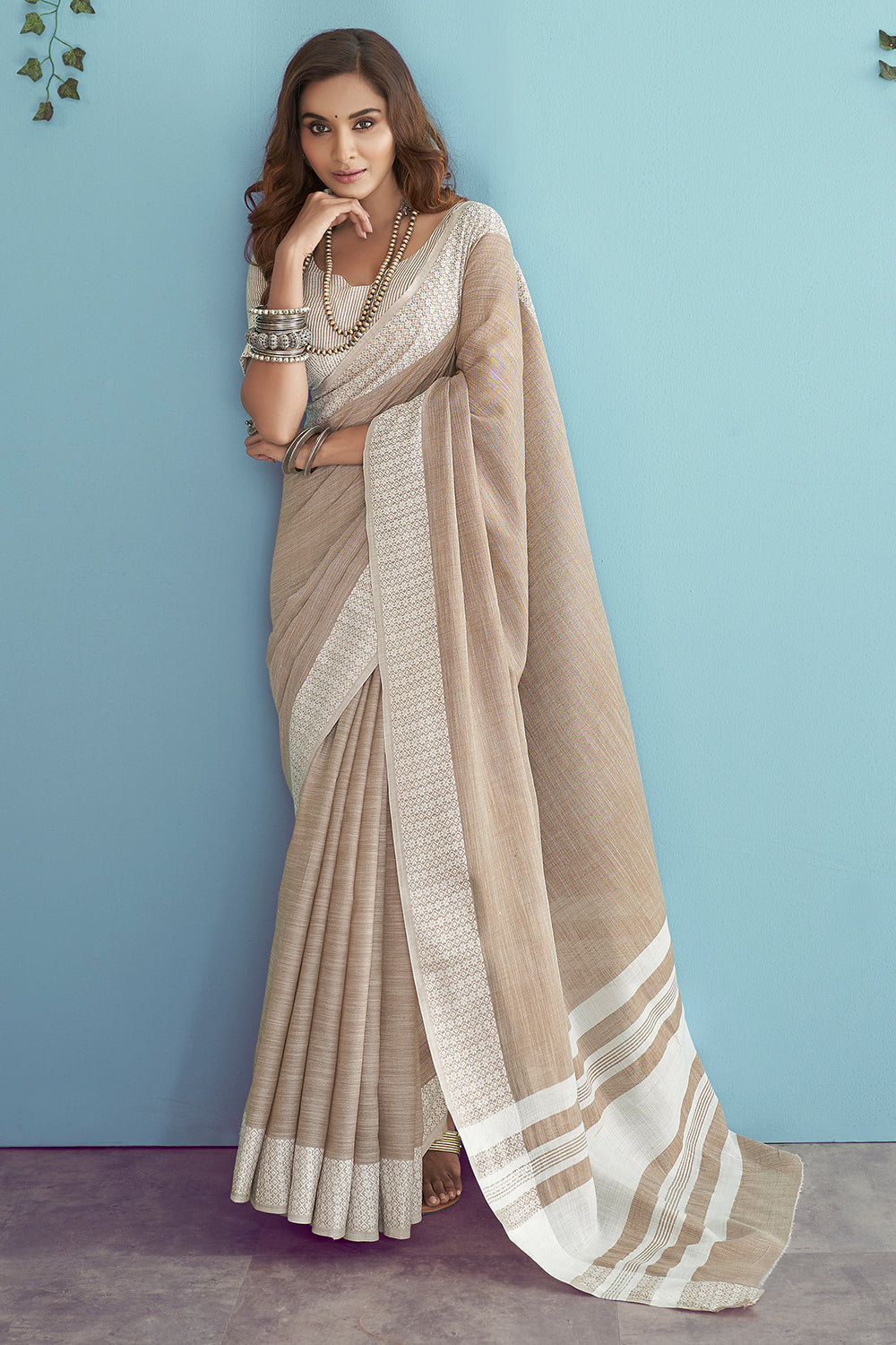 Chestnut Brown Linen Saree