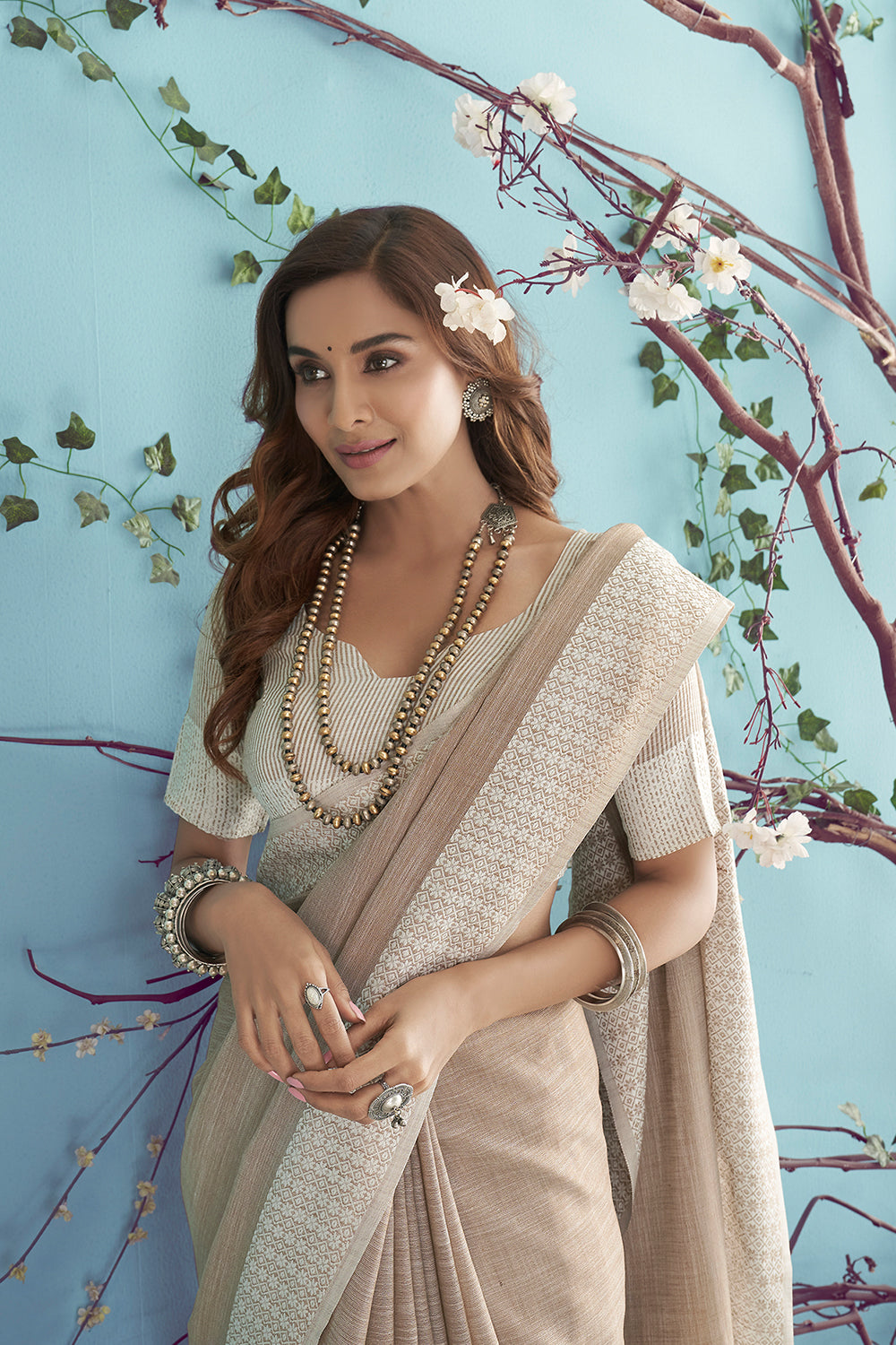 Chestnut Brown Linen Saree