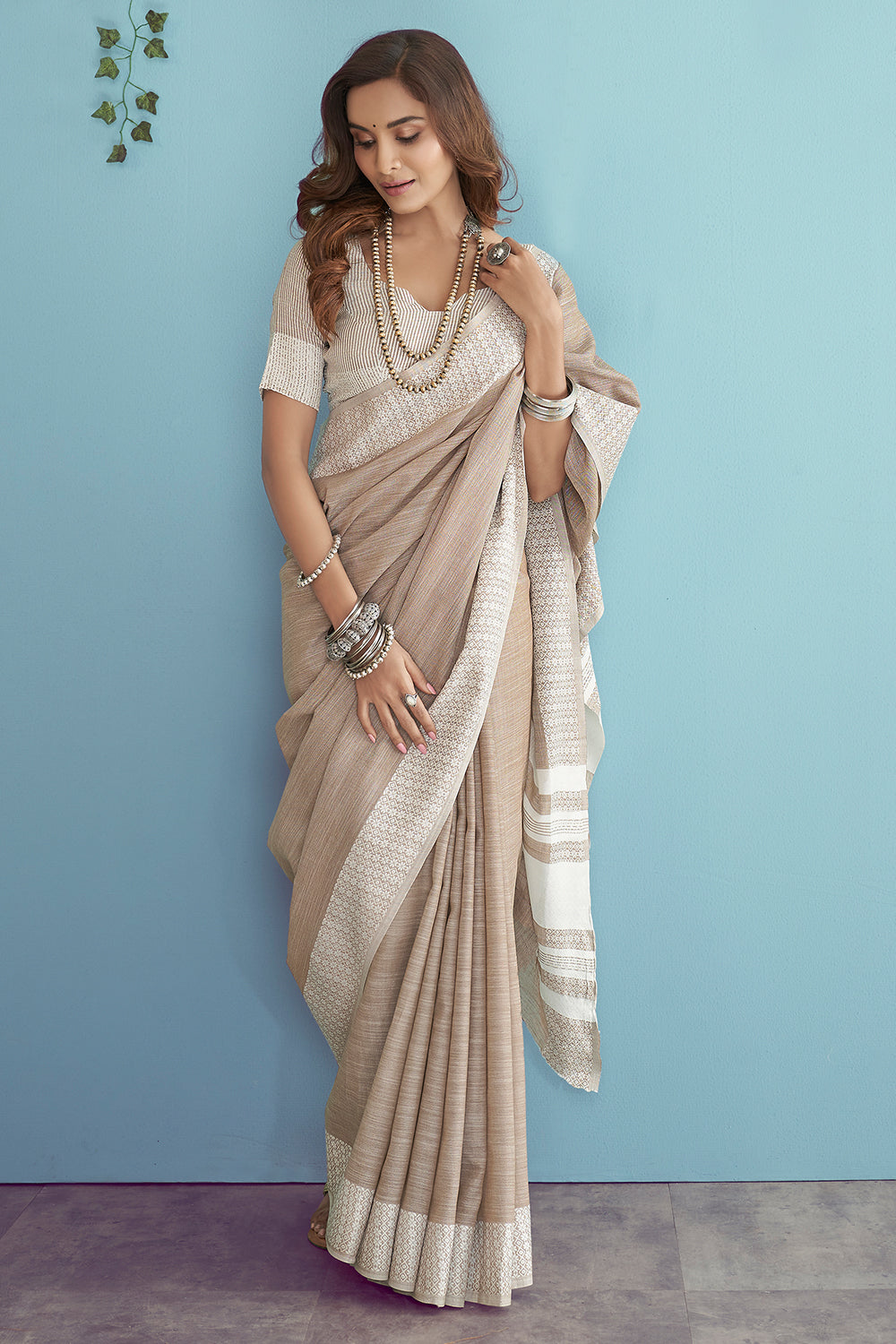 Chestnut Brown Linen Saree