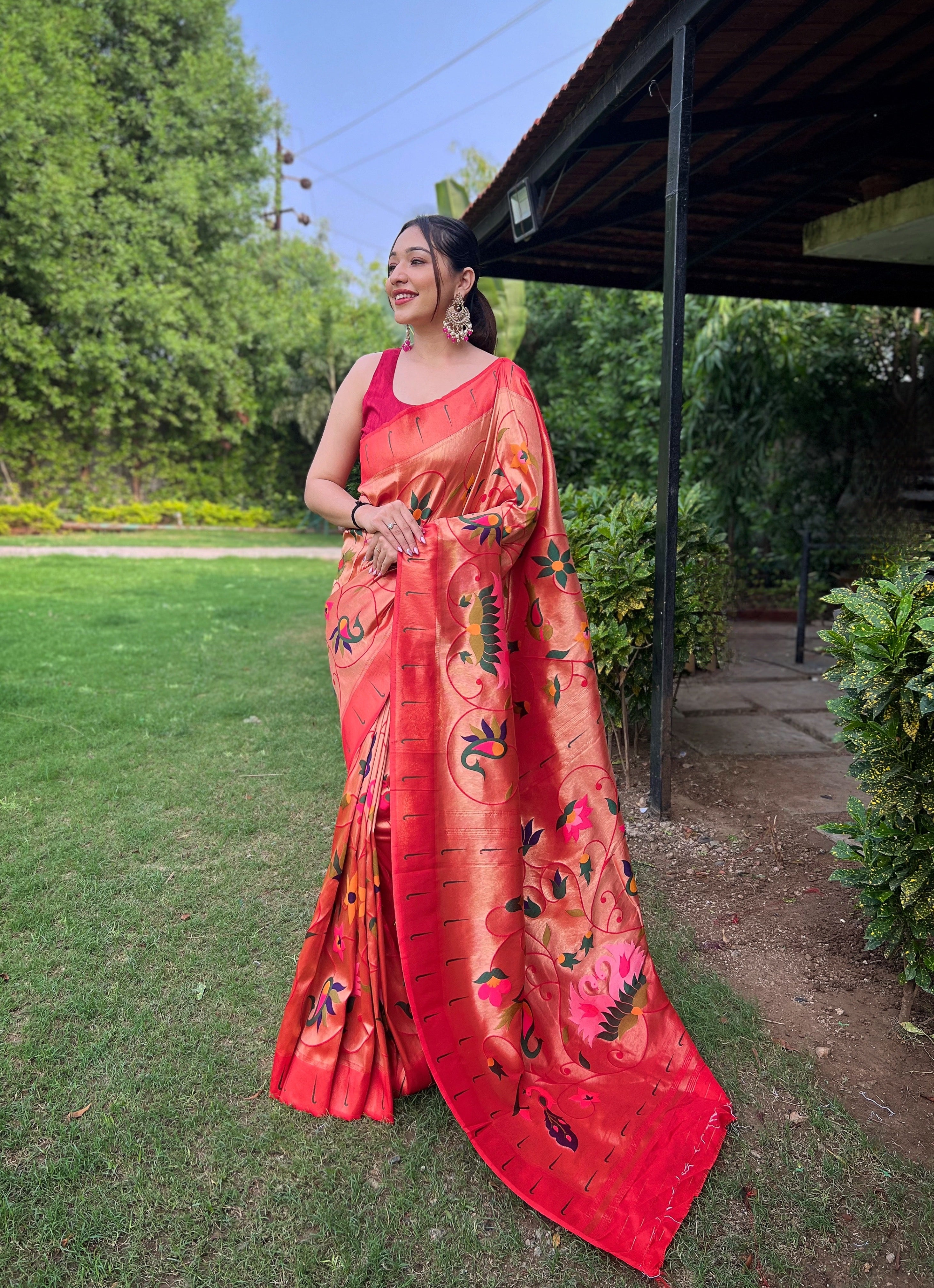 RED Pure Pathani Silk  SAREE