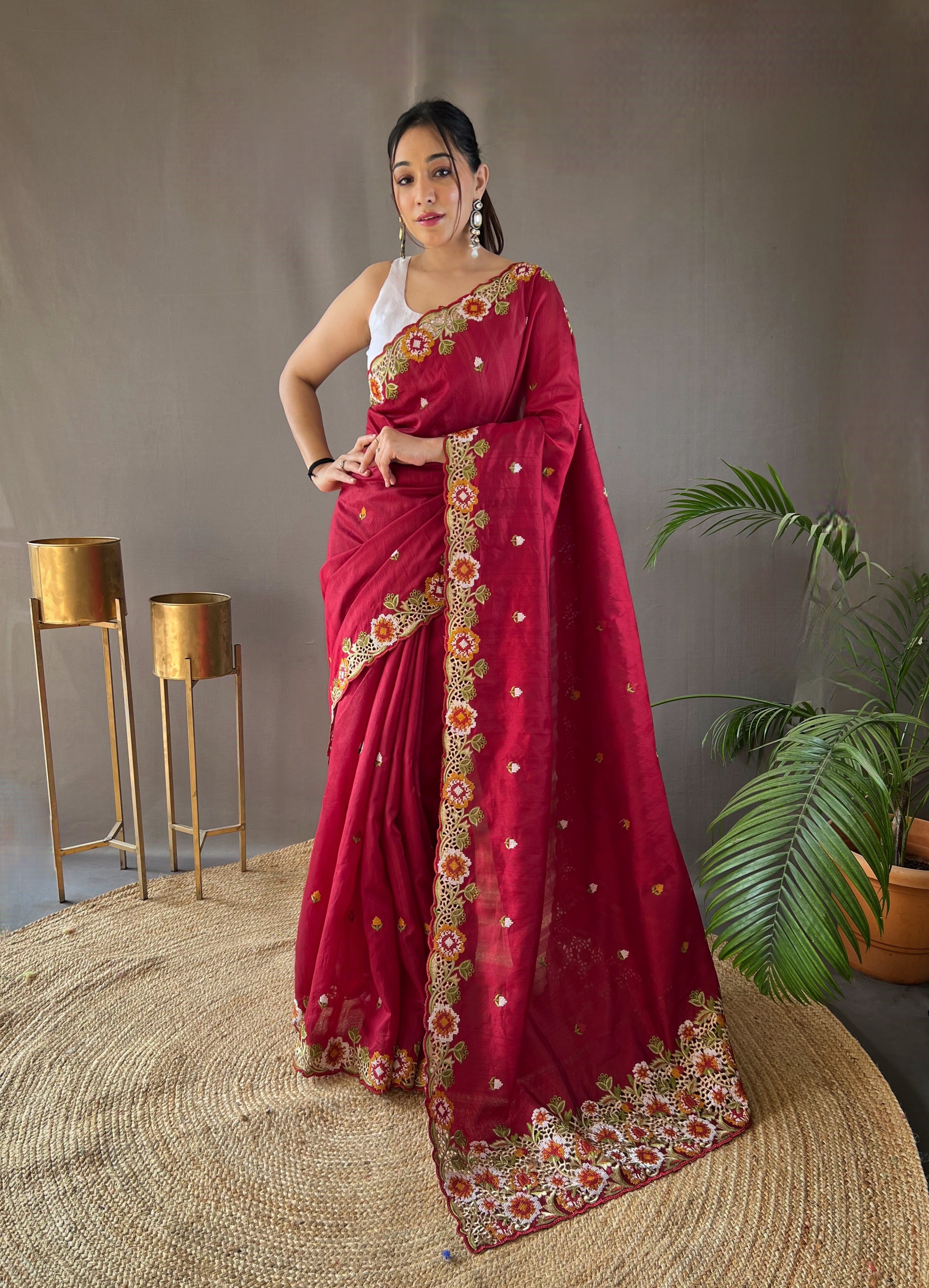 RED Pure Tussar silk SAREE