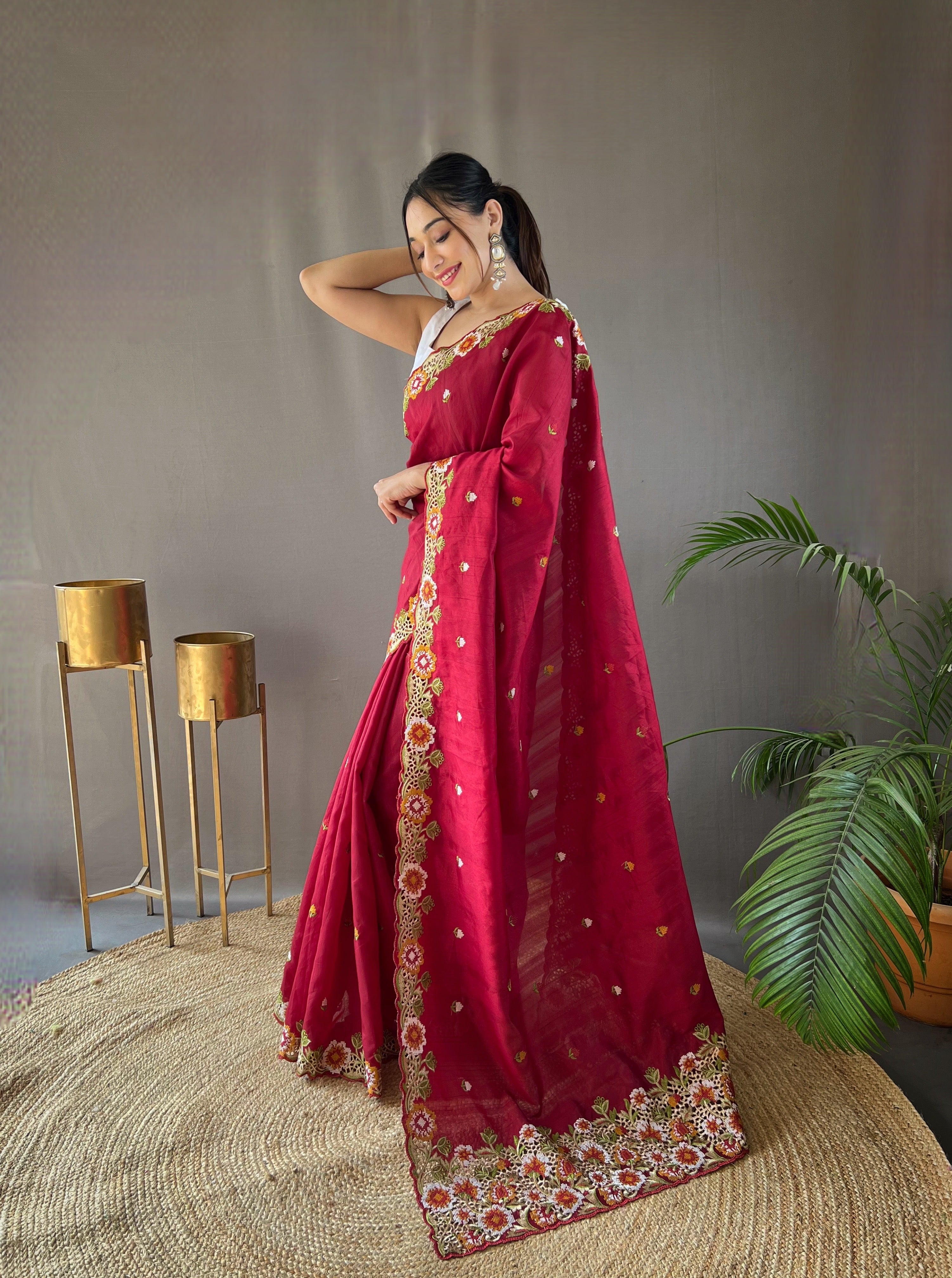 RED Pure Tussar silk SAREE