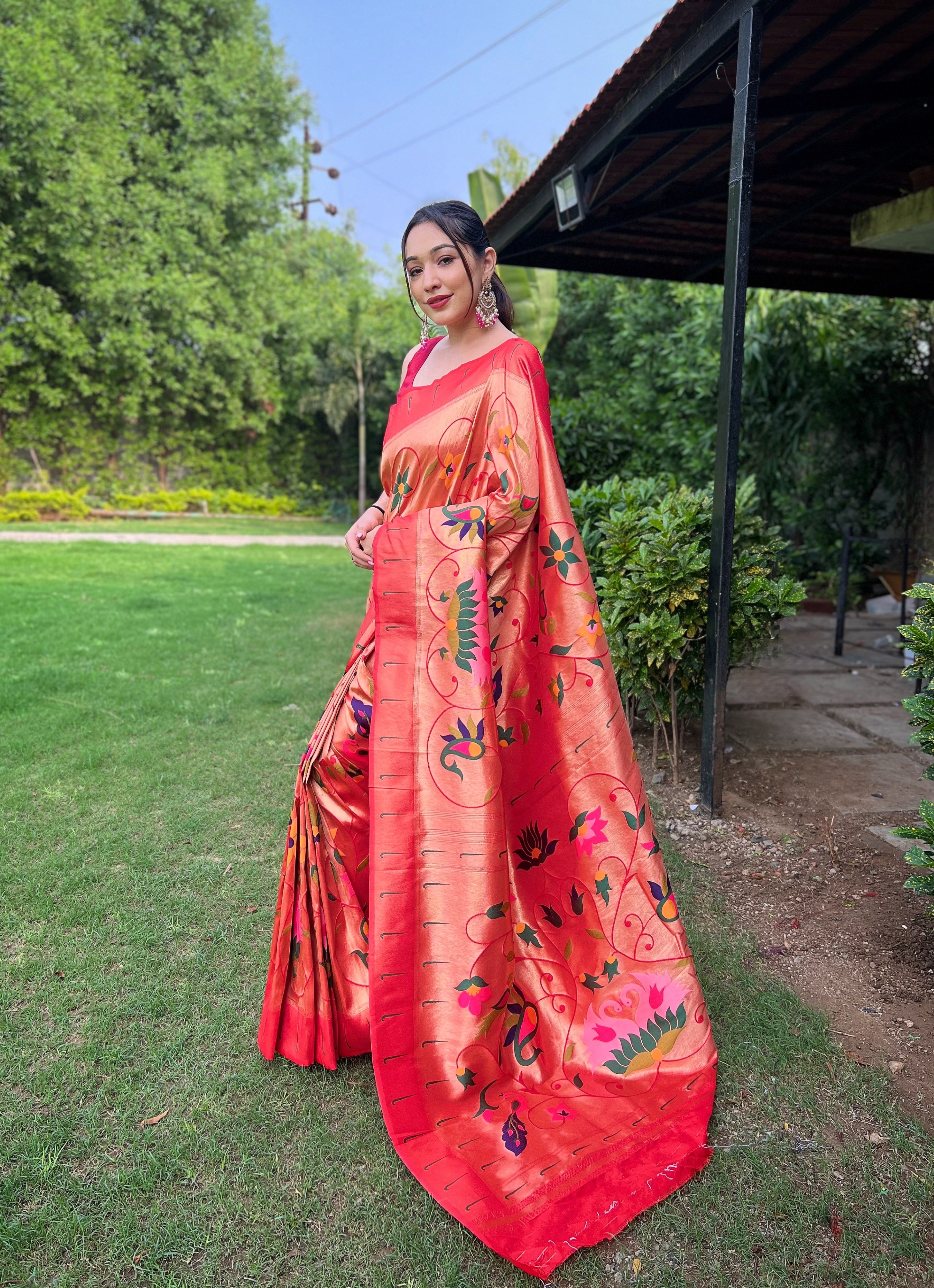 RED Pure Pathani Silk  SAREE