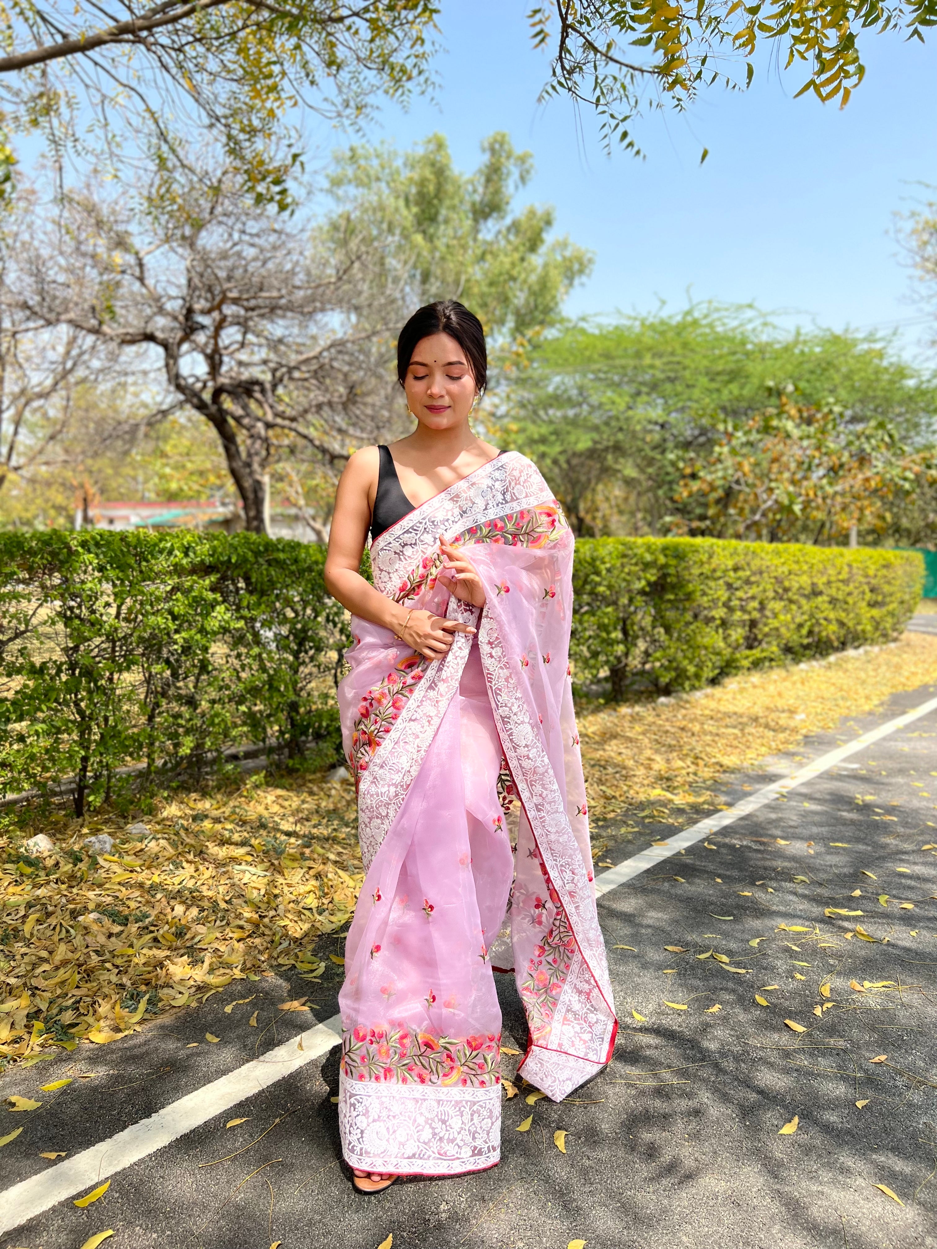 Purple Organza Saree With silk Blouse