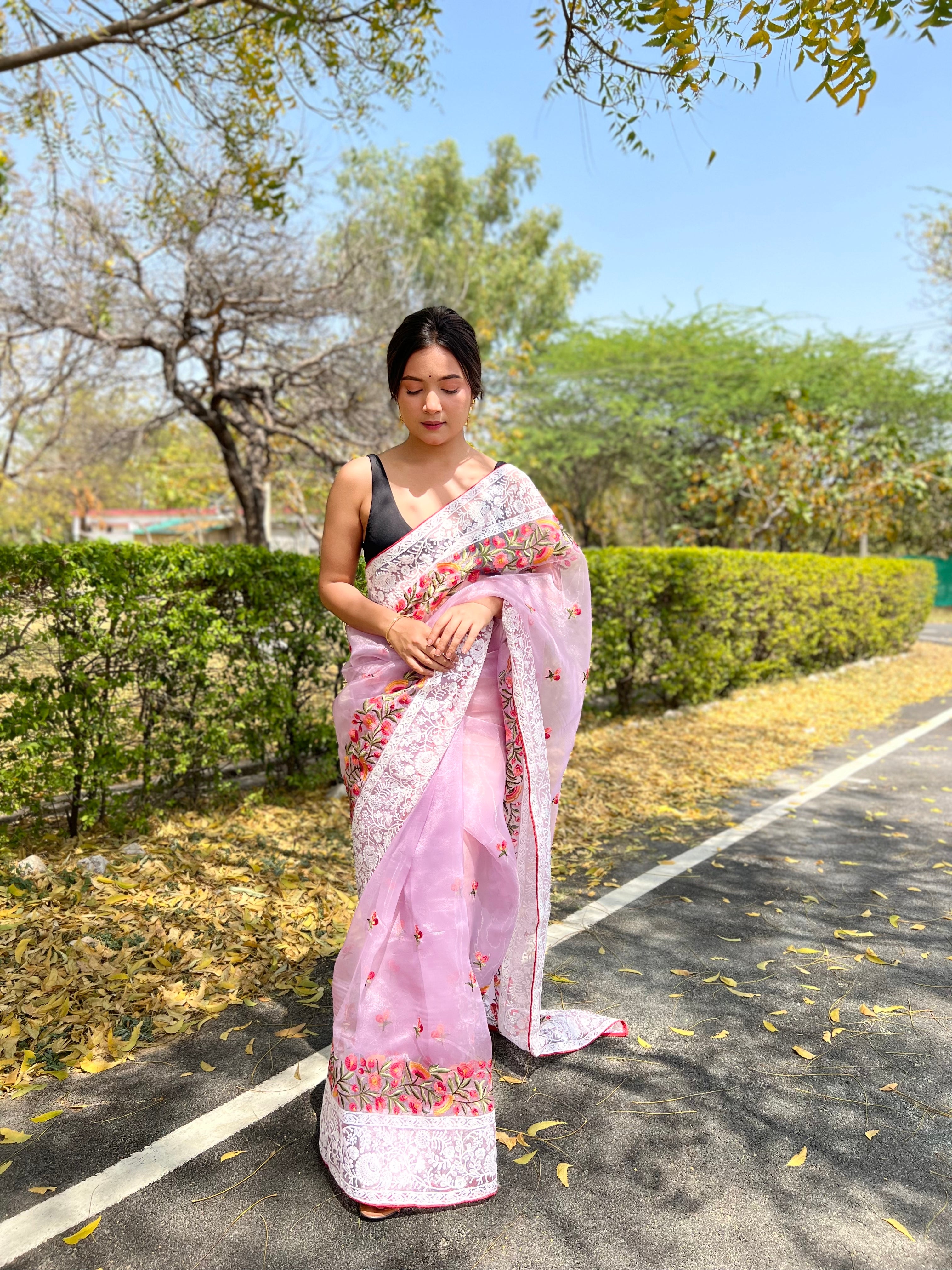 Purple Organza Saree With silk Blouse