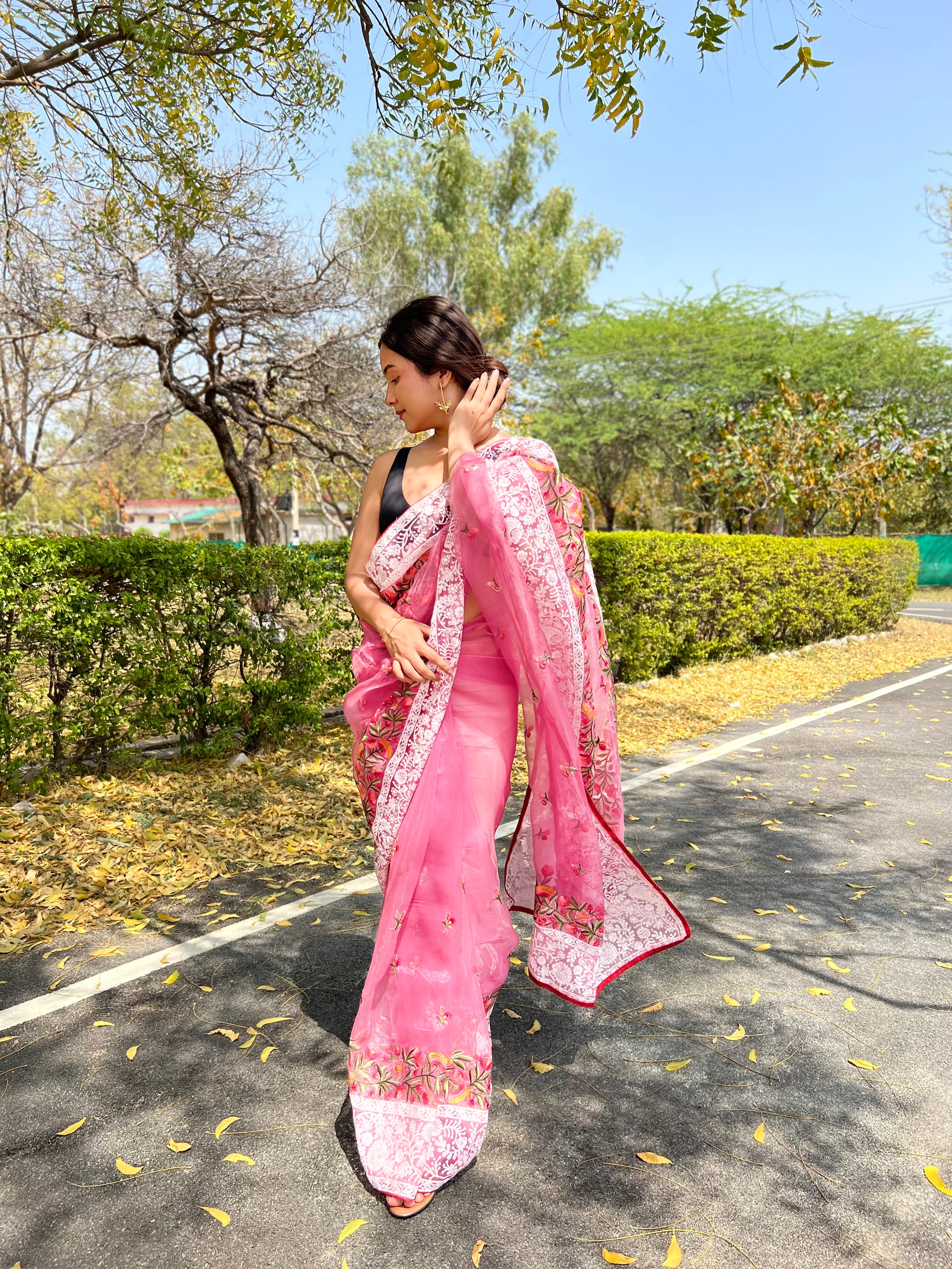 Pink Organza Saree With silk Blouse