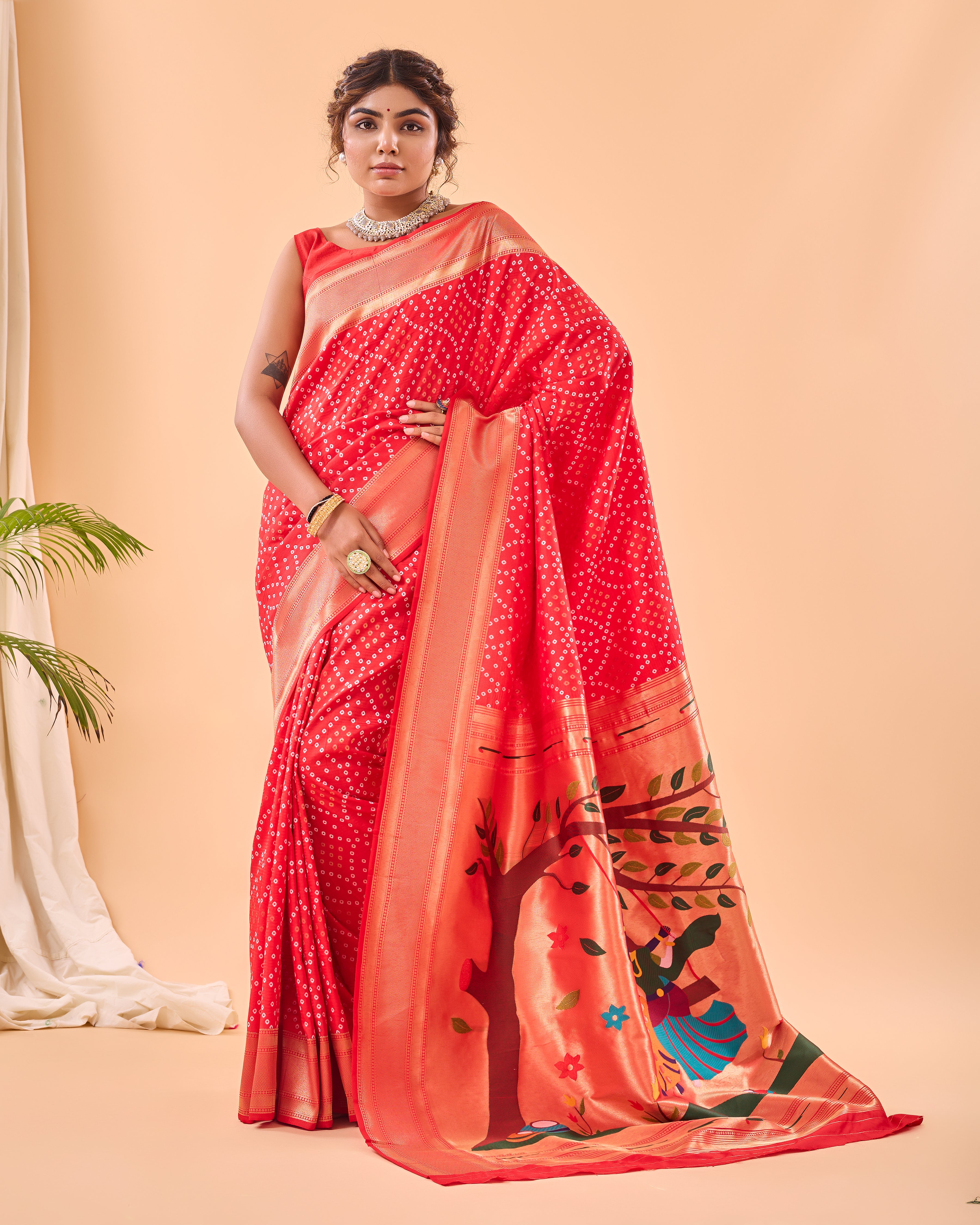 RED Bandhani weaving SAREE