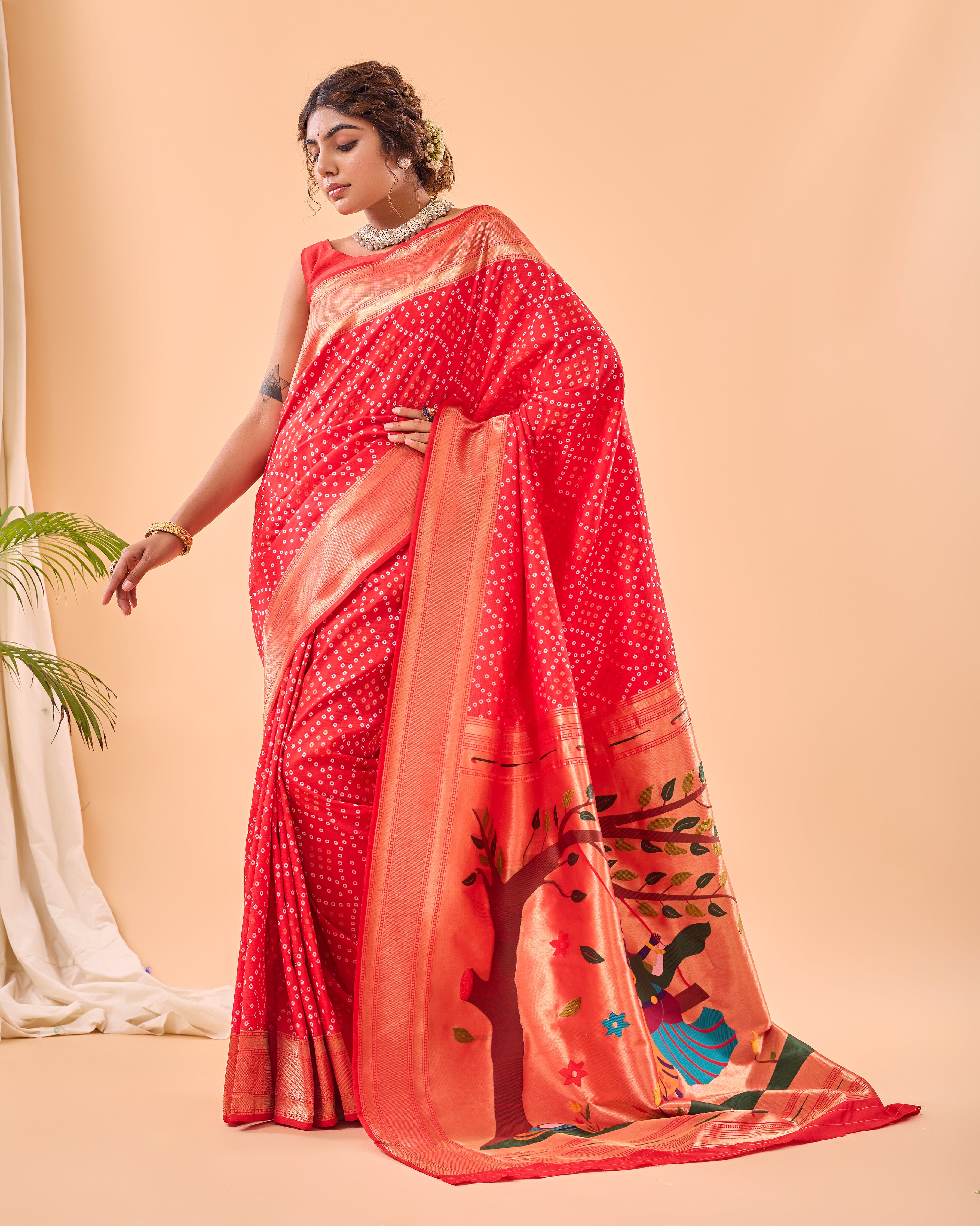 RED Bandhani weaving SAREE