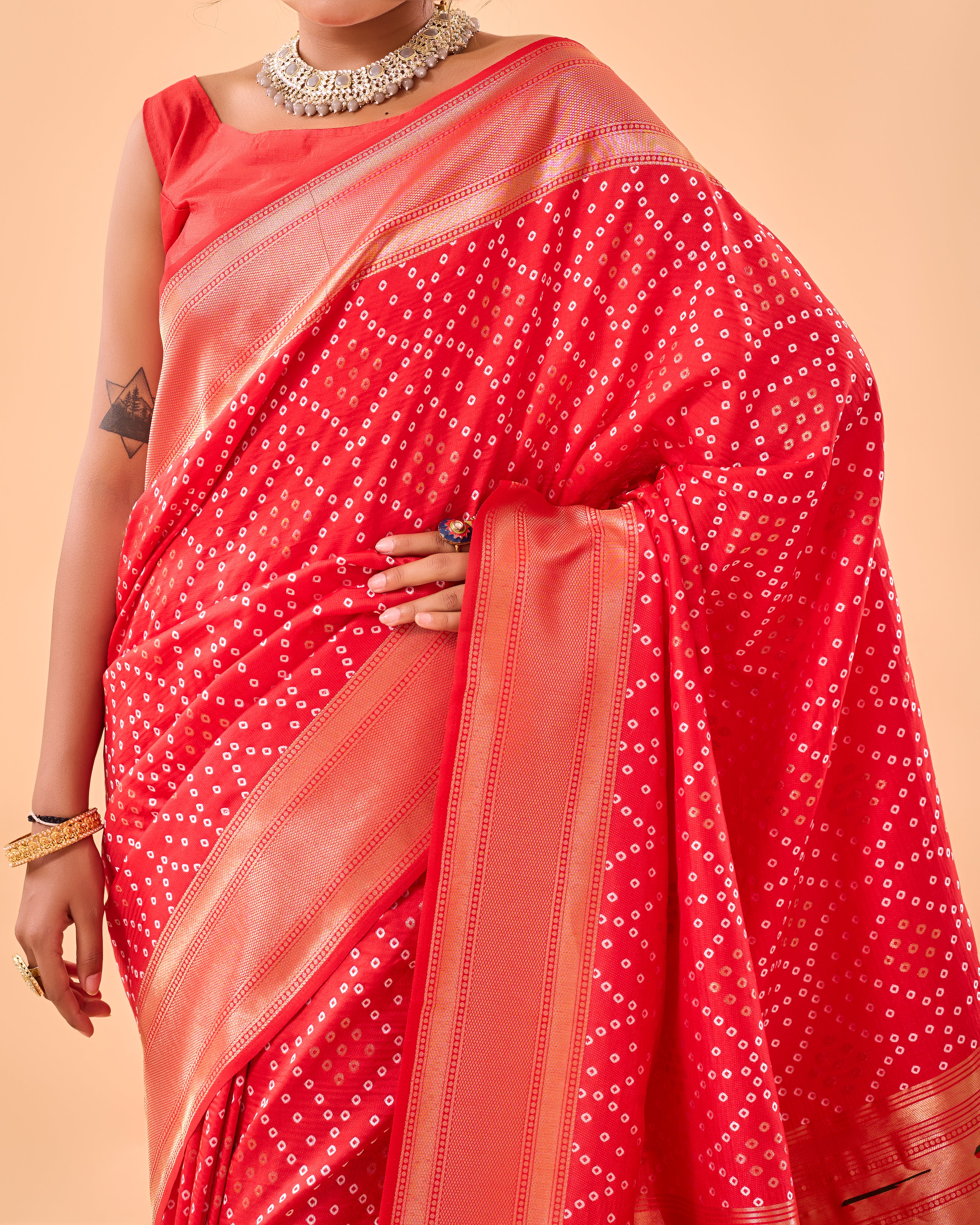 RED Bandhani weaving SAREE