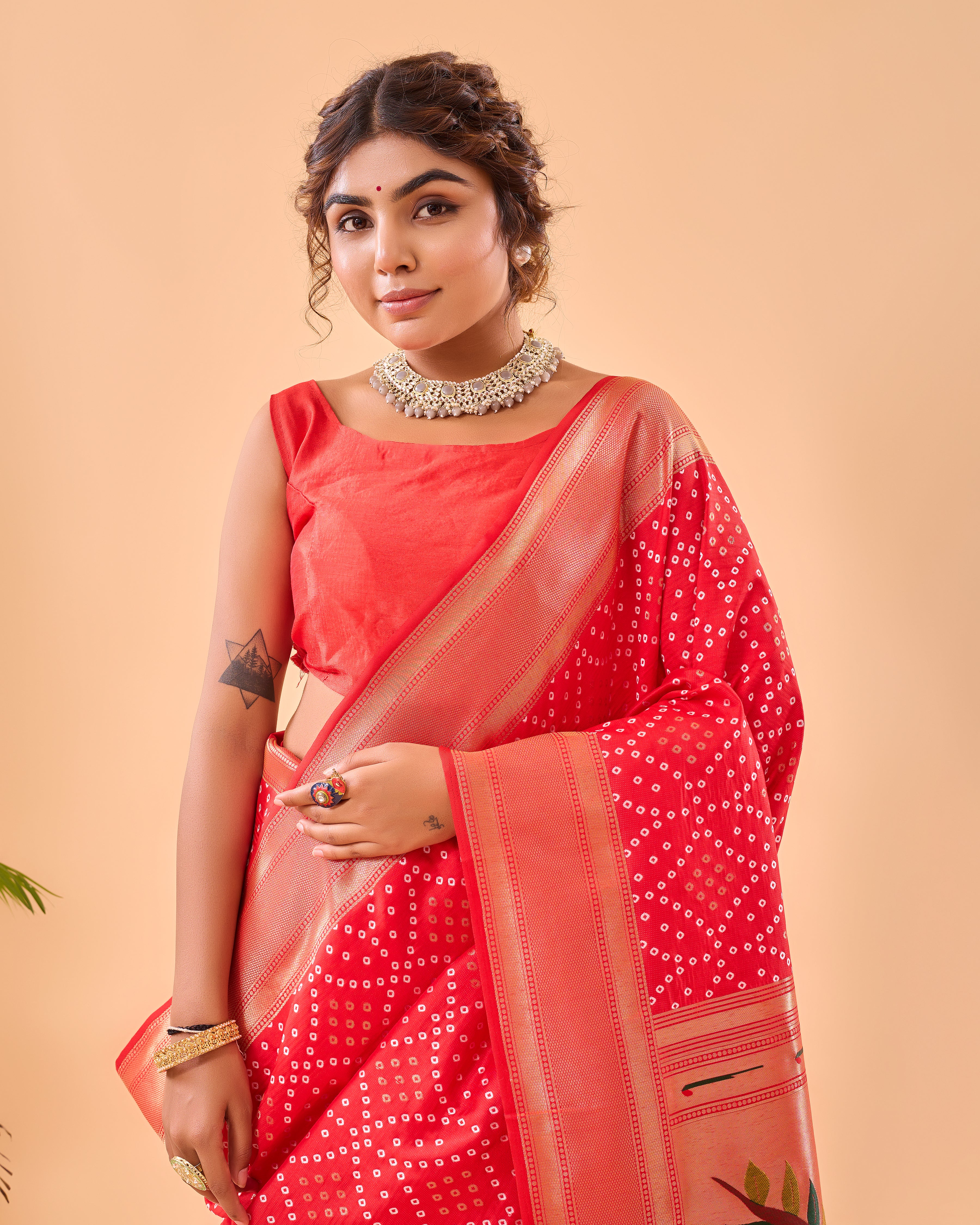 RED Bandhani weaving SAREE